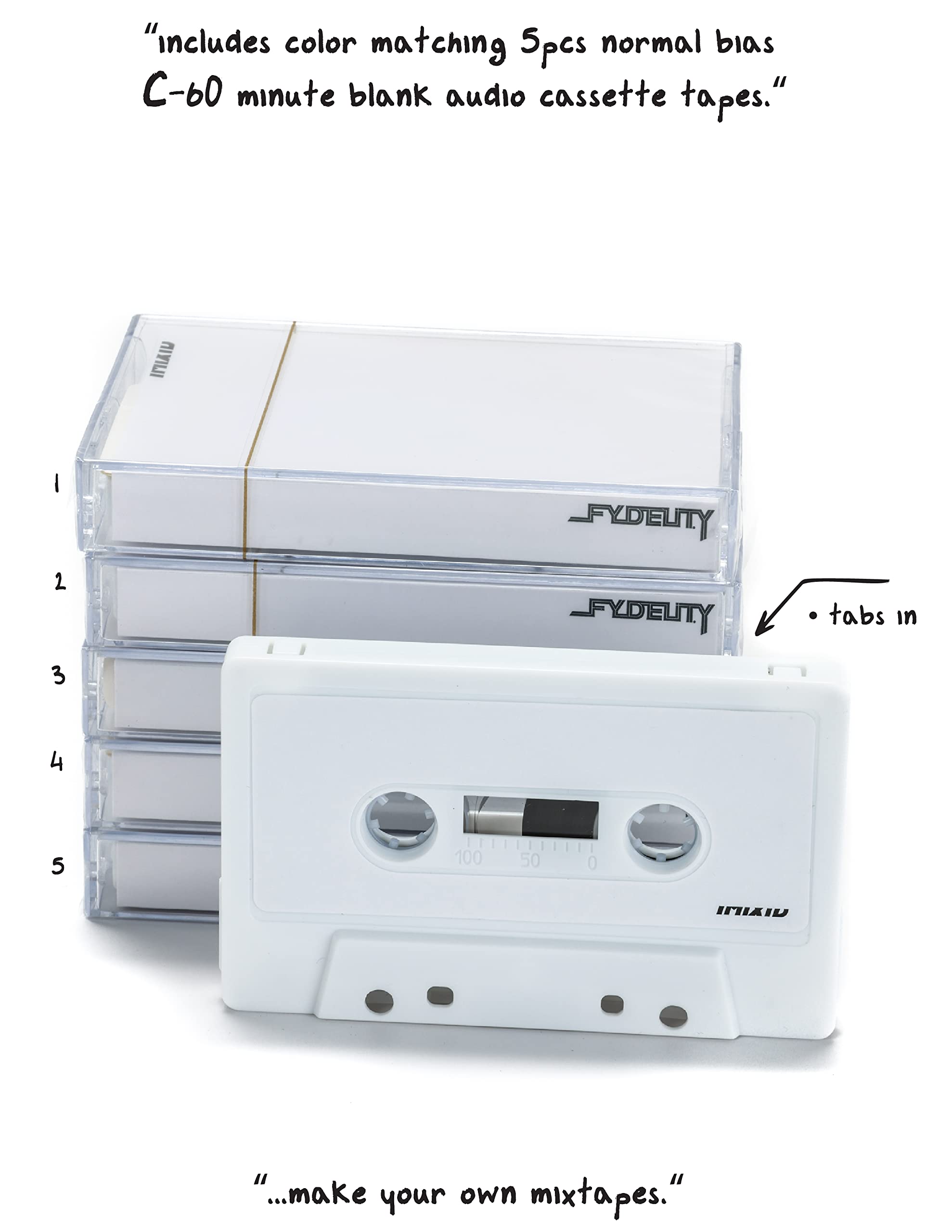 Fydelity 5 Piece Blank Cassette Tape Storage Set   Features 60 Minutes Clear Tape Cassette Storage For Recording Blank Audio   W