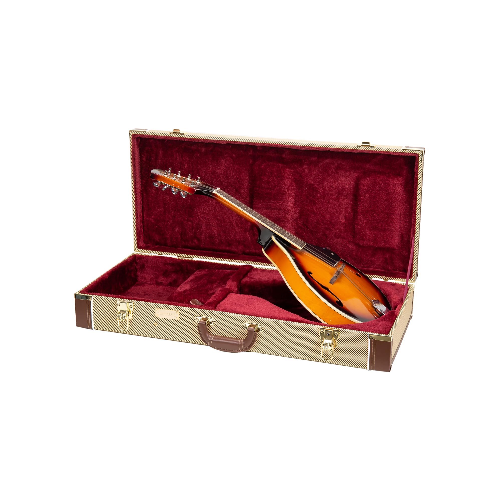 Crossrock Rectangular Wooden Case fits A-style Mandolins, with Accessory Compartment, Stainless Steel Latches, Metal Feet-Vinyl 