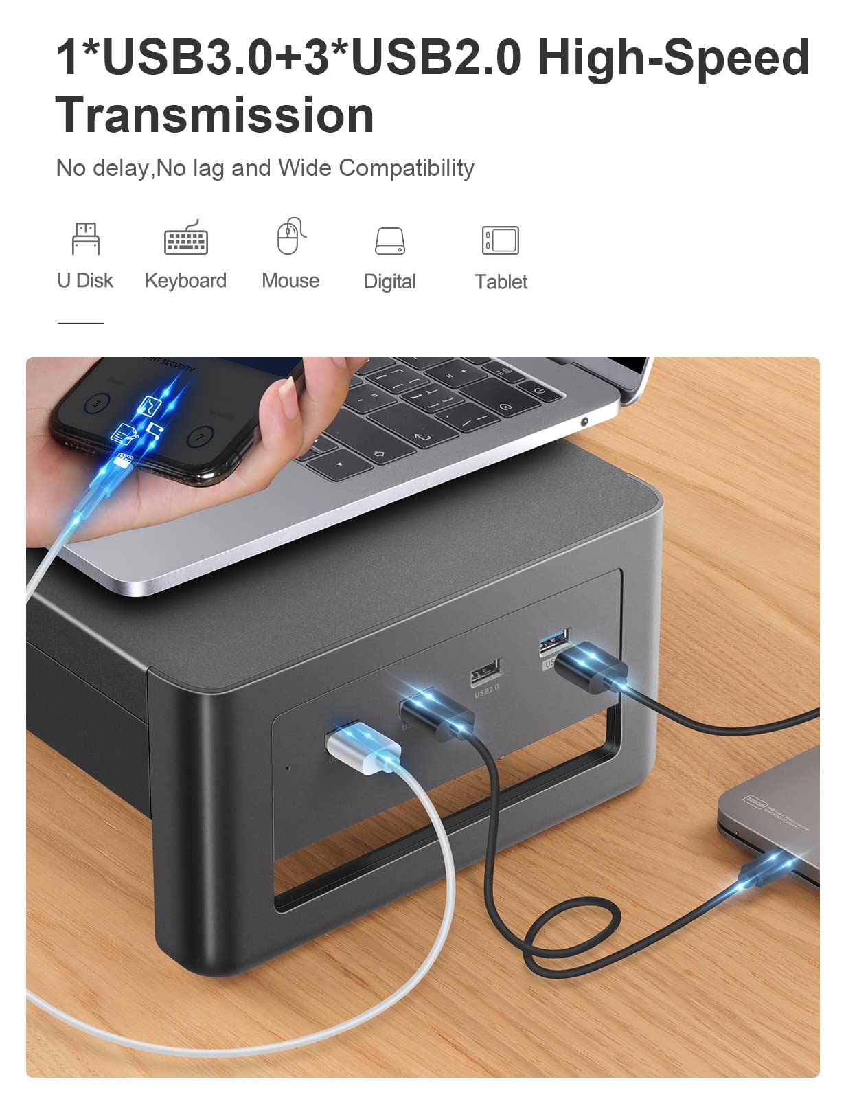 Meatanty Dual Monitor Stand Riser With 2 Storage Drawers And 4 Usb Ports, Metal Monitor Stand For 2 Monitors Supports Transfer D