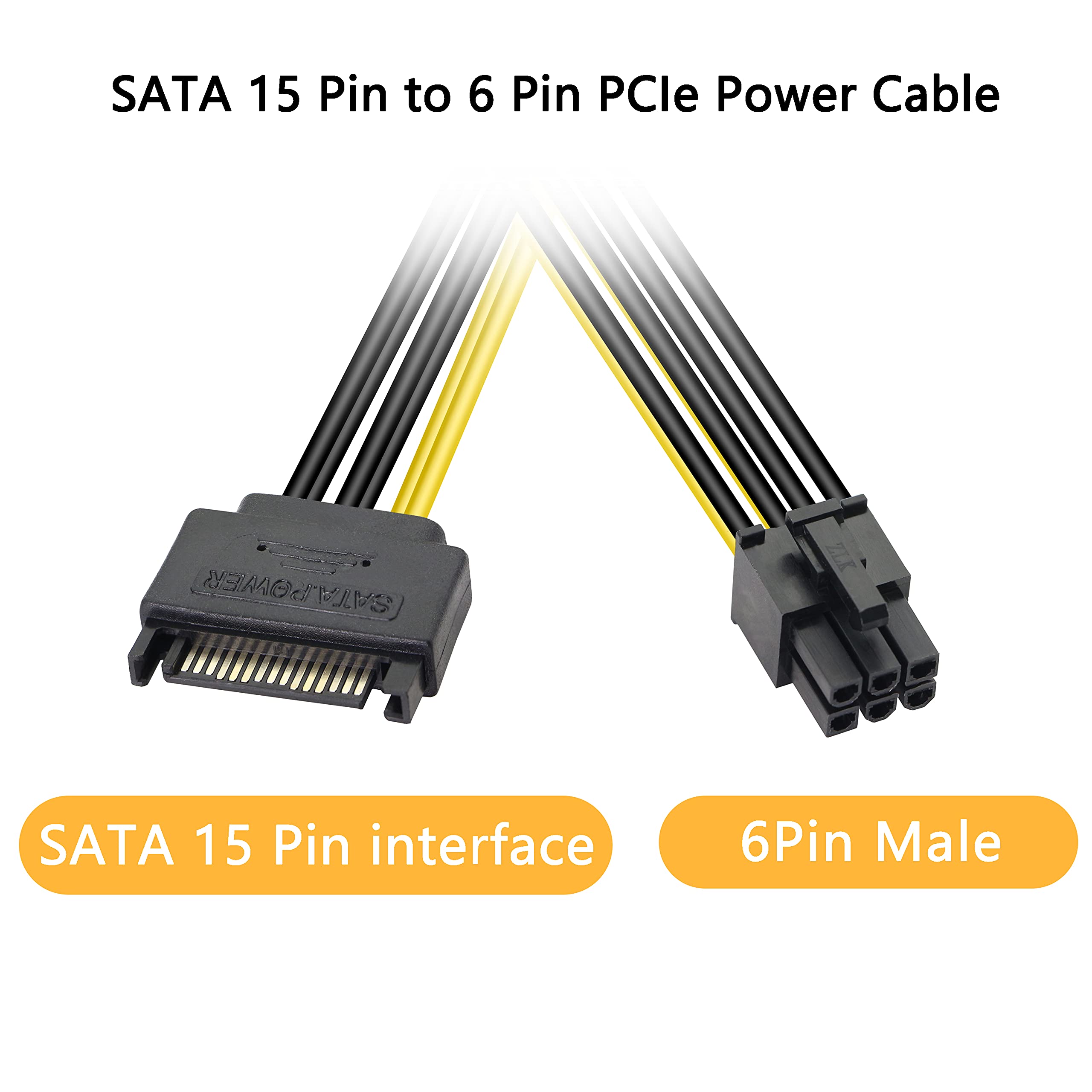 Gelrhonr Sata To 6 Pin Pcie Power Cable,Sata 15 Pin Male To 6 Pin Pci Express Graphics Video Card Power Cable For Host And Graph