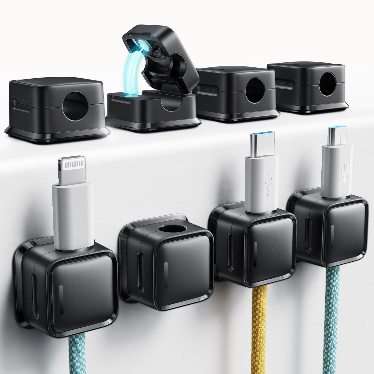 Cord Organizer Holder, 8 Pack Magnetic Desk Cable Clips Management, Hide Phone Charging Cable Keeper, Strong Adhesive Wire Charg