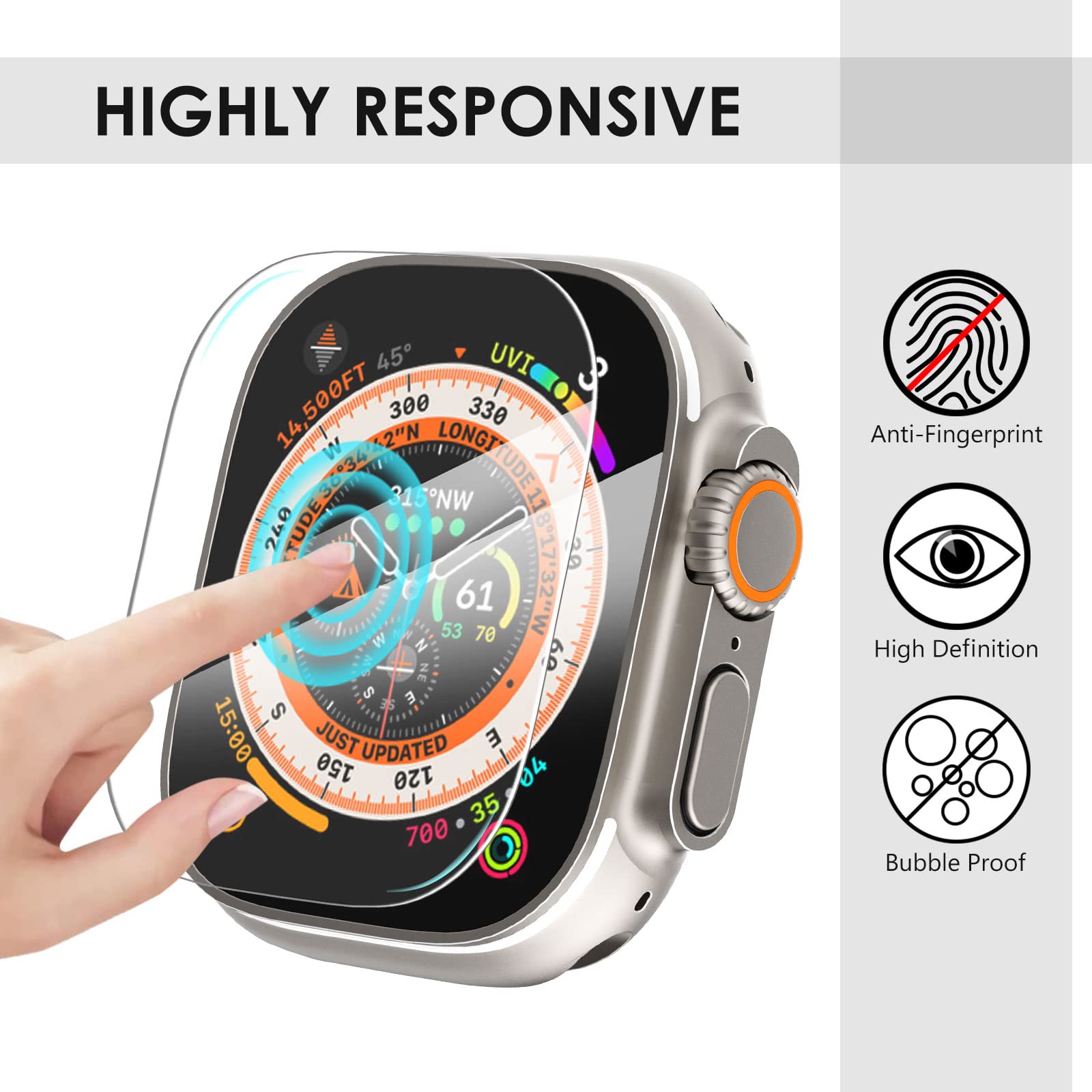 Kades For Apple Watch Ultra2 Case 49Mm [1+2 Pack] Apple Watch Ultra2 Screen Protecor 49Mm Full Diamonds Bling Case With Tempered