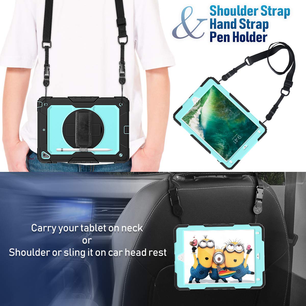 Timecity Case Compatible With Ipad 6Th/5Th Generation,9.7 Inch 2018/2017 Case With Rotating Stand/Strap Full Body Silicone+Pc Pr