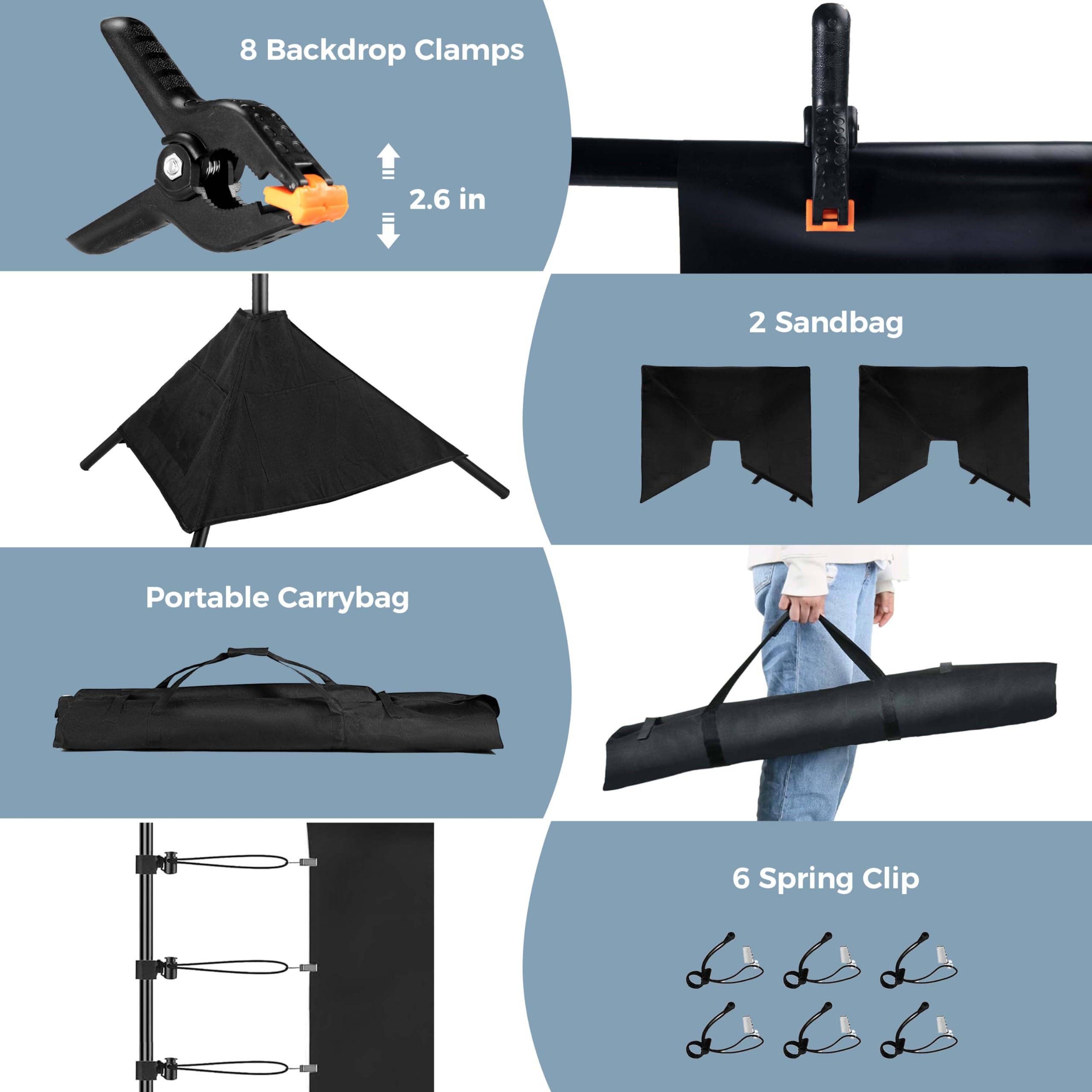 Anautin Backdrop Stand 10X7Ft Adjustable Photo Backdrop Stand Kit Photography Backdrops With 4 Crossbars, Photo Studio Adjustabl