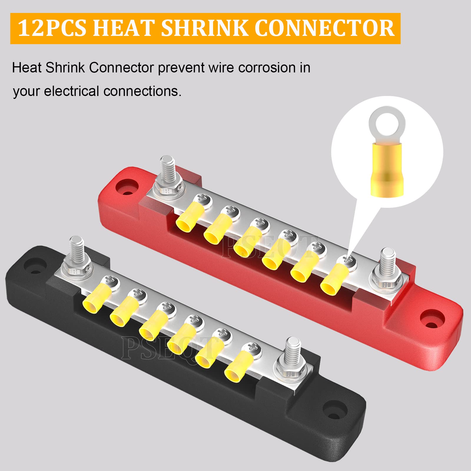 Pseqt 6 Terminal Bus Bar Ground Power Distribution Terminal Block Bus Bar With Cover For Auto Marine Car Pickup Trailer Rv Boat   Red & Black 2Pcs