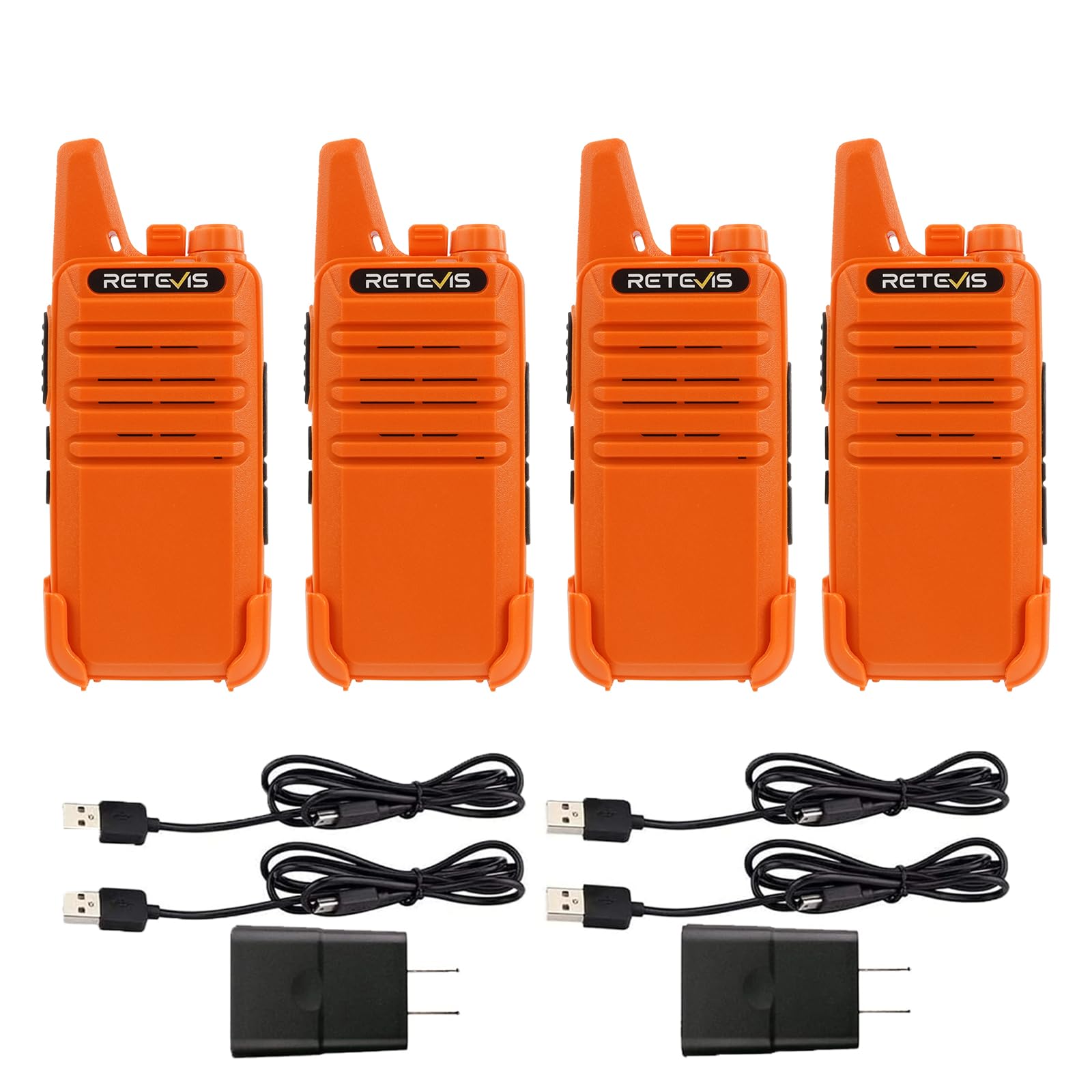 Retevis Rt22 Rechargeable Walkie Talkies, Long Range Two Way Radio For Adults,Portable Handheld Radio,Voice Activated, Emergency Alarm,Upgraded Type C Charing,Outdoor Hiking Travel(4 Pack, Orange)