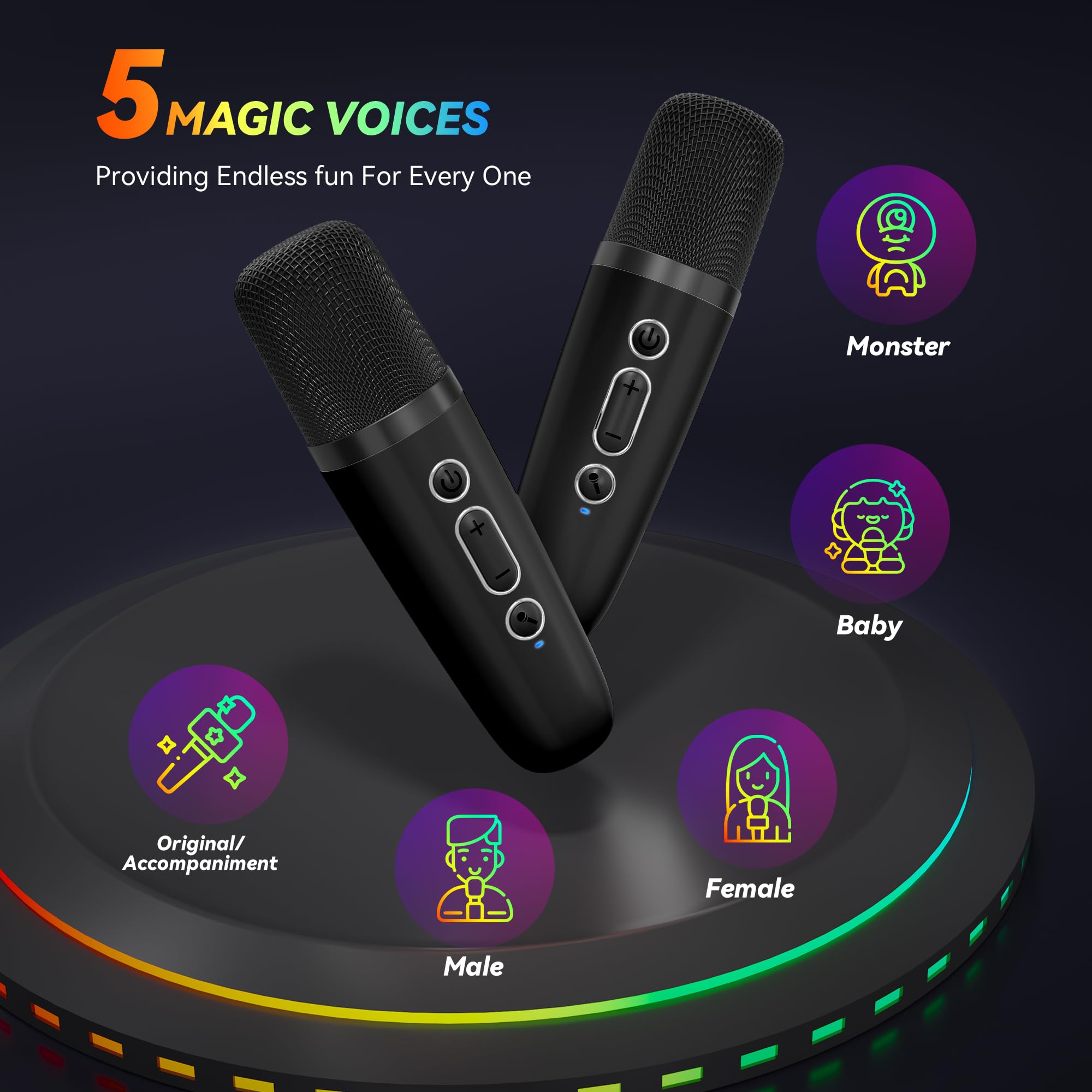 Karaoke Machine For Kids Adults, Portable Bluetooth Mini Karaoke Microphone Singing Speaker With 2 Wireless Mic And Light,Toys F