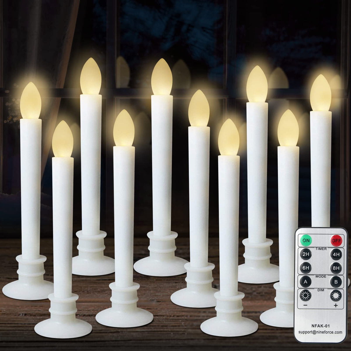 Celebrationlight 10 Pack Flameless Taper Candles With Remote/Timer, Battery Operated Flickering Led Window Candles, Vintage Chri