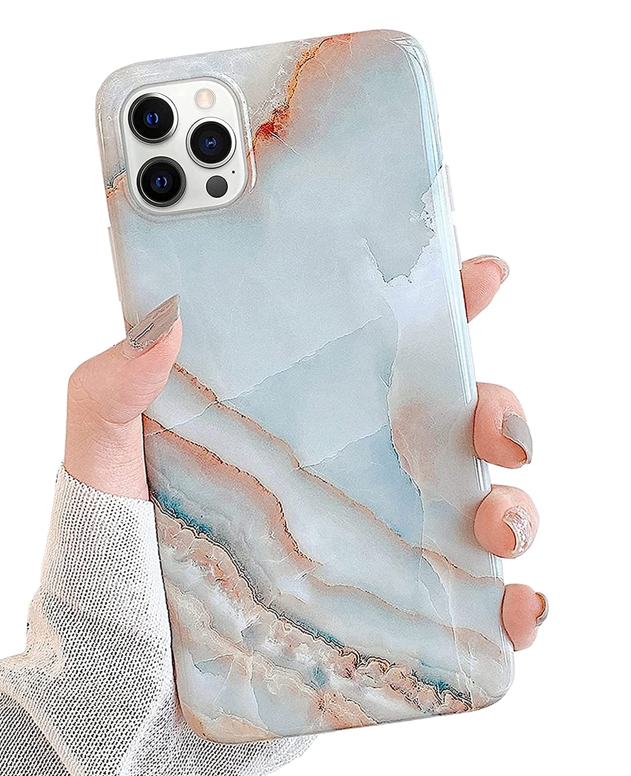 J.West Case Compatiable With Iphone 13 Pro Max 6.7 Inch,Unique Grey Marble Print Pattern Agate Slice Stone Design Soft Tpu Slim
