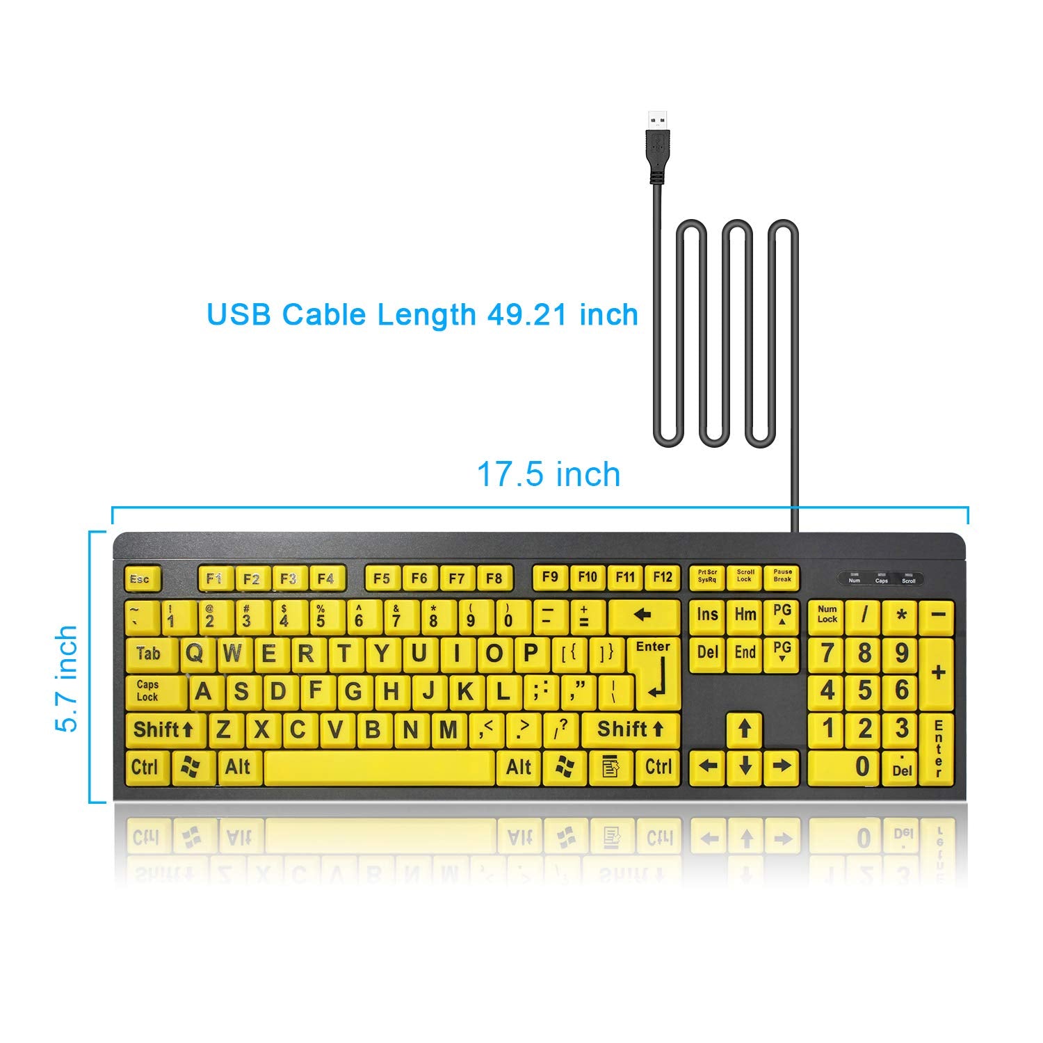Xdl Power Large Print Computer Keyboard,Wired Usb Keyboard High Contrast Big Print Letter With Yellow Keys High Contrast Yellow