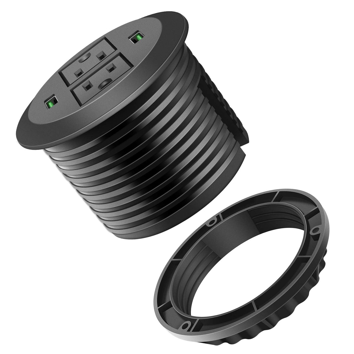 3 Inch Desk Power Grommet, Usb Grommet With Green Port, Desk Hole Round Grommet Outlets With 2 Ac Outlets And 2 Usb Ports 10 Ft 