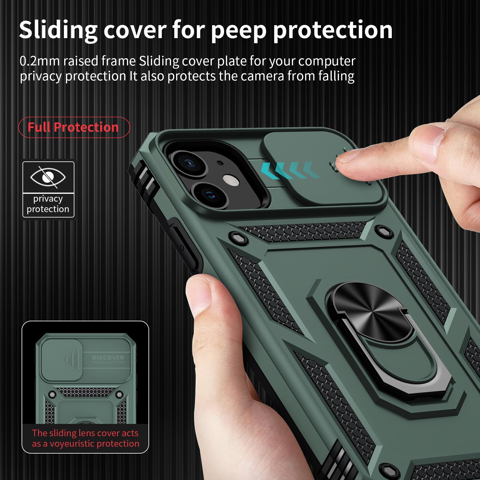 Weycolor For Iphone 11 Case With Camera Lens Cover, Hd Screen Protector, 10 Ft Military Grade Drop Protection, Magnetic Ring Hol