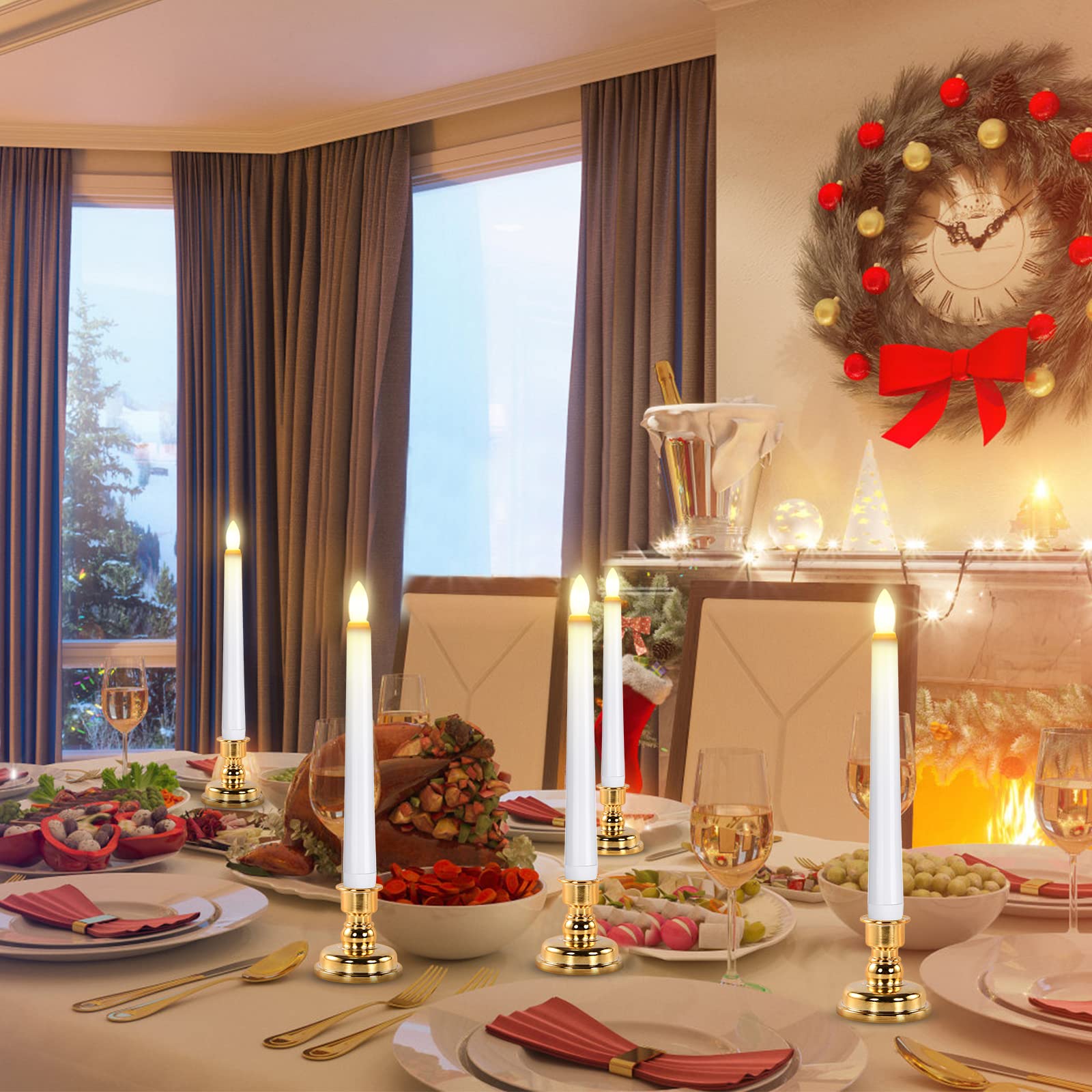 Josu Taper Candles Battery Operated: 4Pcs Flameless Candles With Remote Control   3D Wick Led Candles Flickering +4 Gold Candles