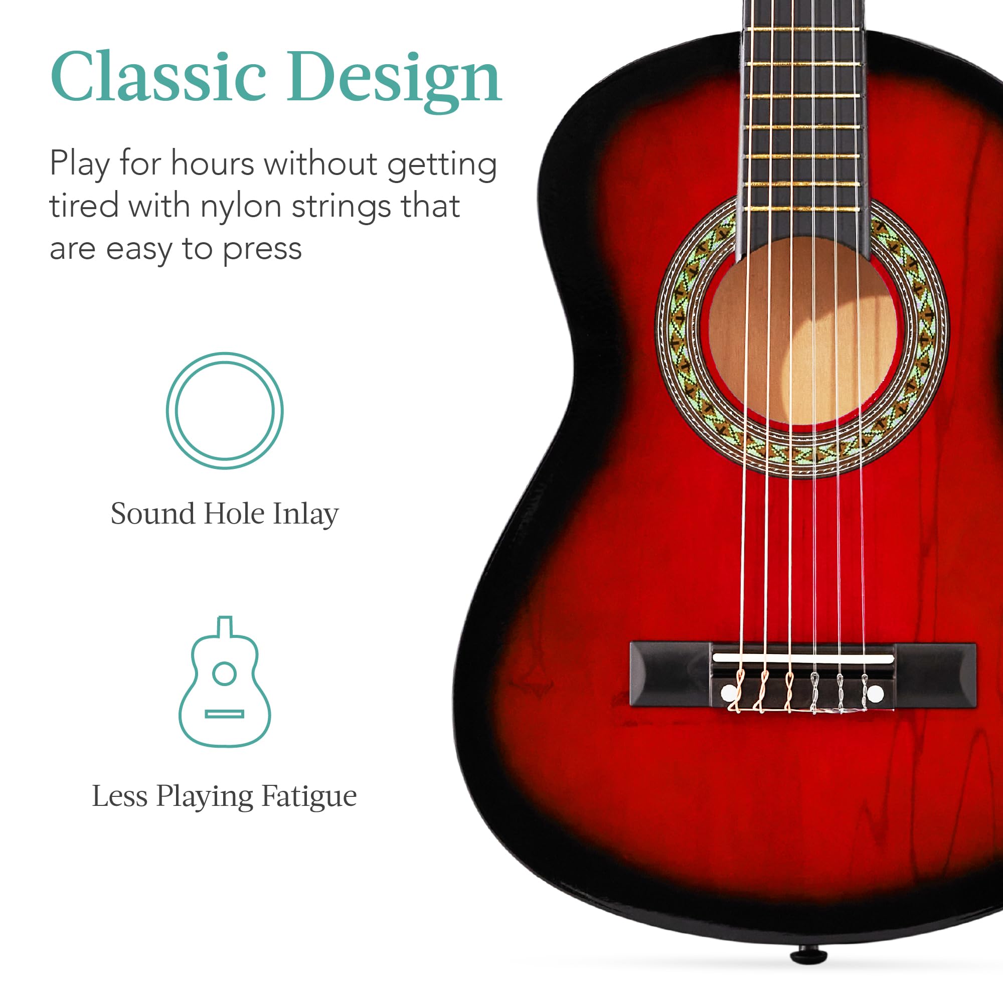 Best Choice Products 30In Kids Acoustic Guitar Beginner Starter Kit With Strap, Case, Strings   Redburst