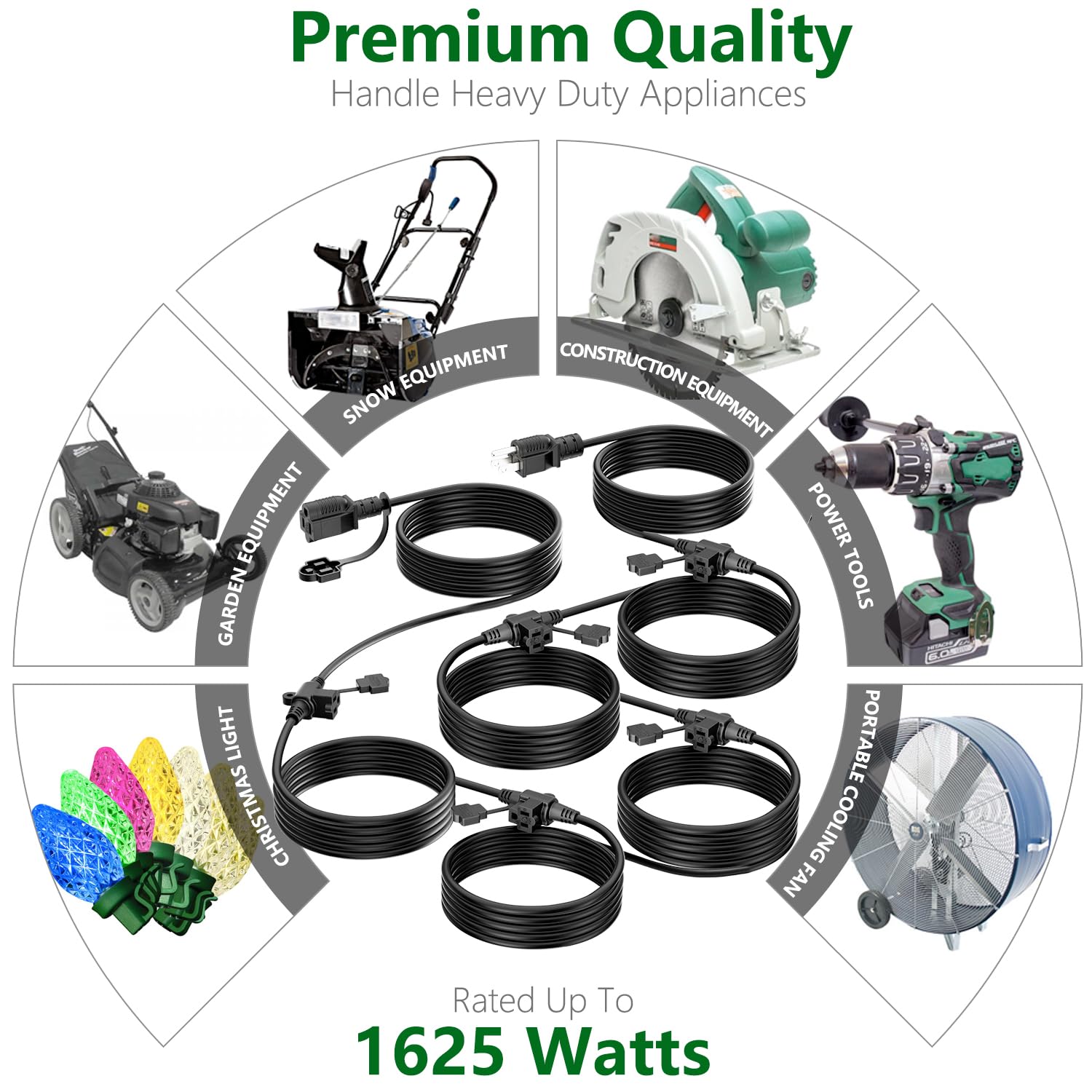 K Kasonic   Outdoor Extension Cord 100 Ft, Evenly Spaced 12 Outlets Plugs, 16/3 Sjtw Weatherproof Multiple Outlets Wire For Land