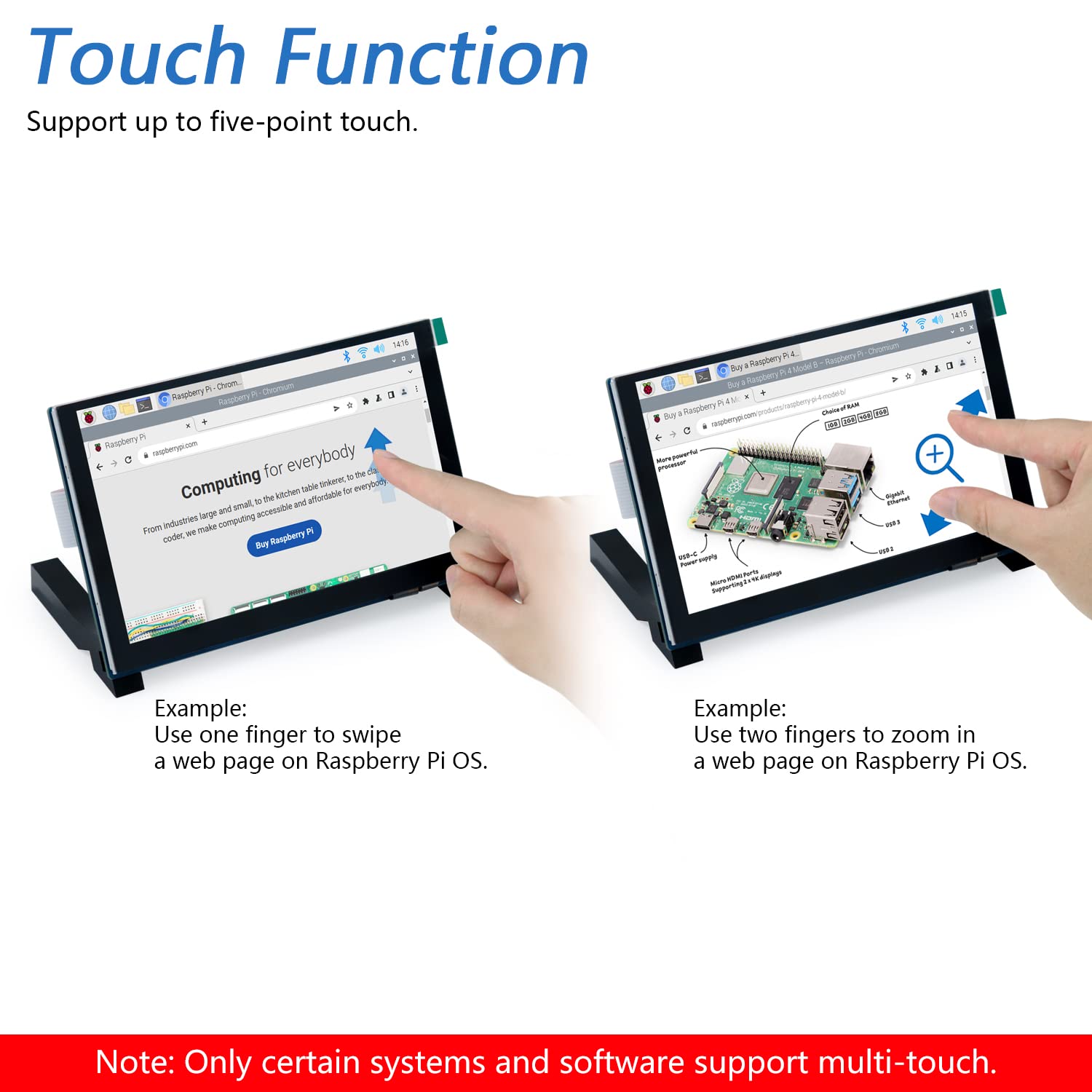 Freenove 5 Inch Touchscreen Monitor For Raspberry Pi 5 4 B 3 B+ A+, 800X480 Pixel Ips Display, 5 Point Touch Capacitive Screen,