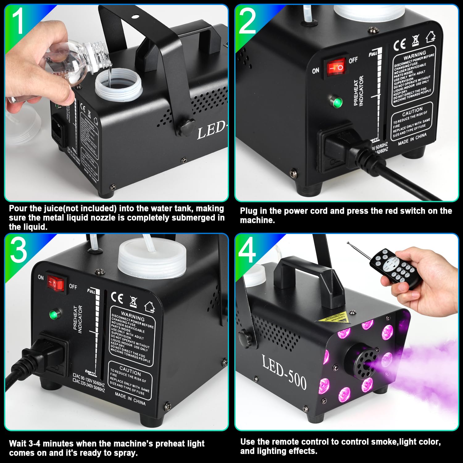 Upgraded Fog Machine Portable Smoke Machine With Lights, Fog Machine For Indoor Outdoor Halloween Parties