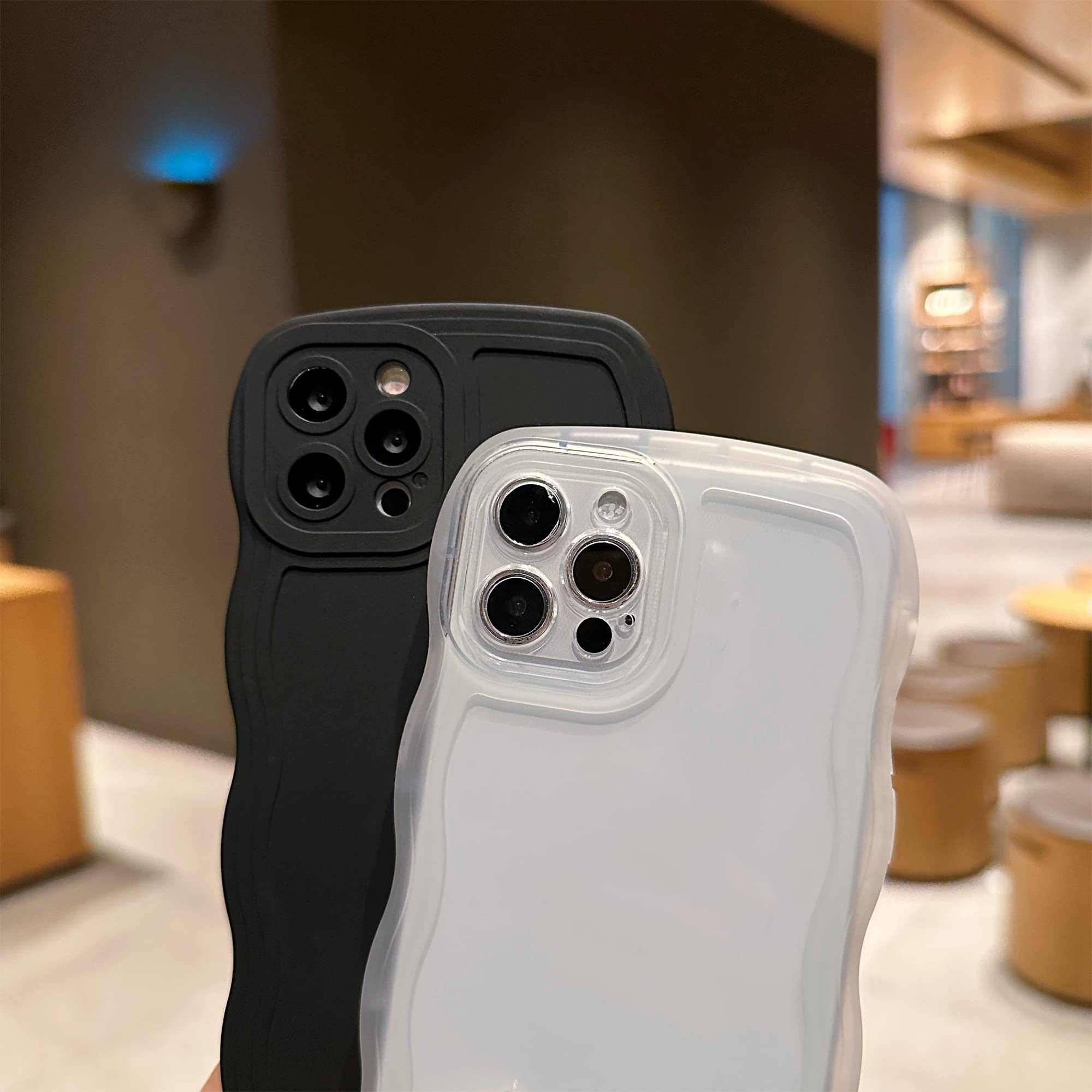 Skylmw Compatible With Iphone 15 Pro Max Case 6.7'' 2023, Cute Kawaii Curly Wave Frame Shape Soft Silicone Shockproof Protective