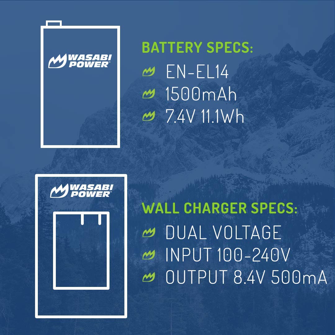 Wasabi Power Battery (2-Pack) And Charger For Nikon En-El14, En-El14A And Nikon P7000, P7100, P7700, P7800, D3100, D3200, D3300,