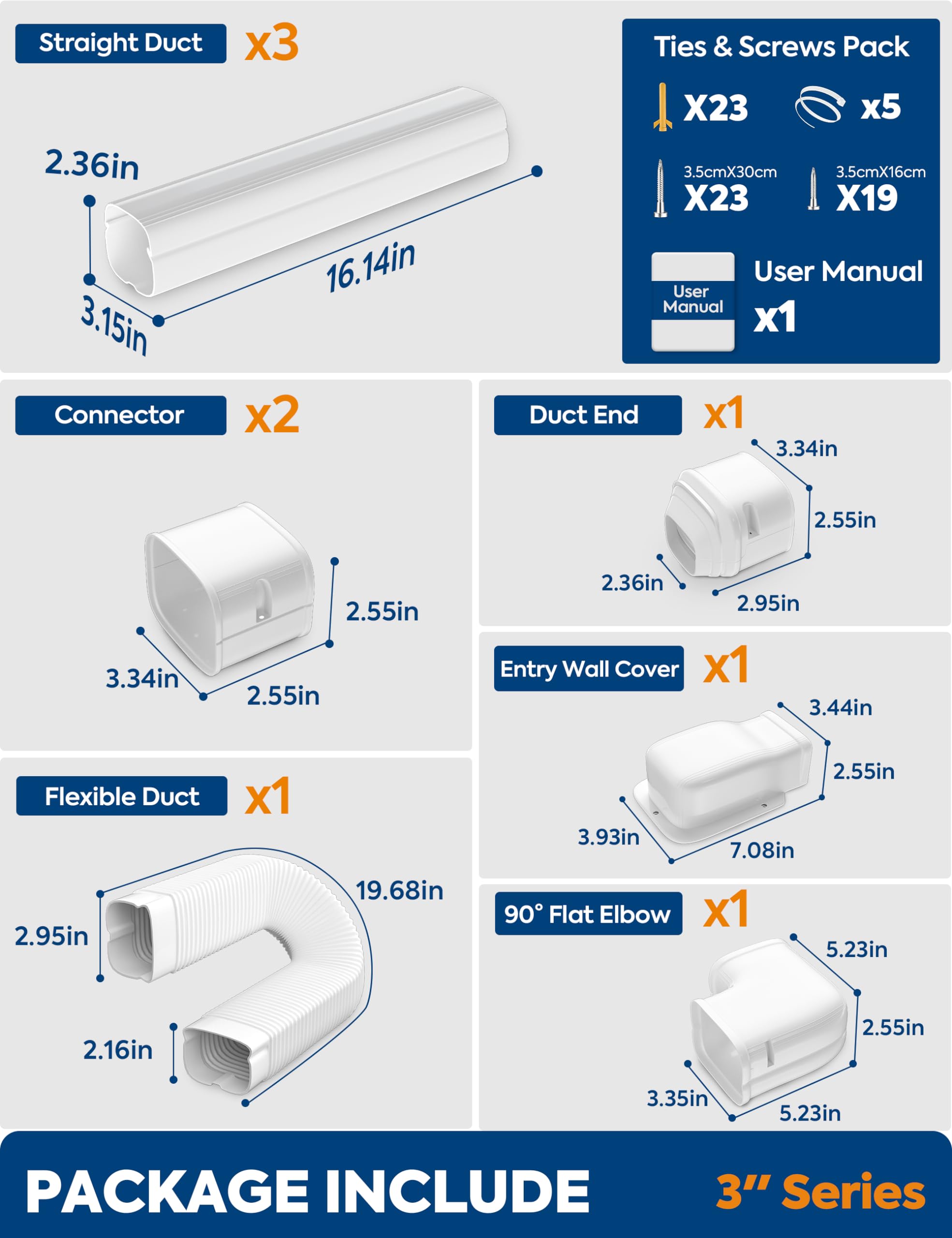 Nouscan 3'' 13Ft Mini Split Line Set Cover With Flexible Duct, Upgrade Pp Decorative Minisplit Lineset Cover Kit, Paintable For