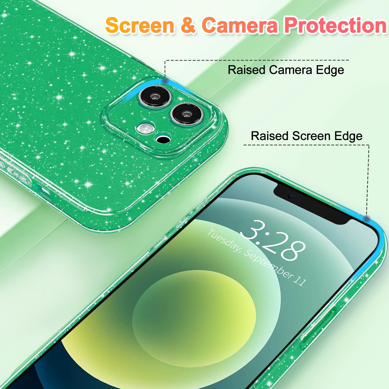 Hython Case For Iphone 12 Case Glitter Cute Sparkly Shiny Bling Sparkle Phone Cases 6.1, Thin Slim Fit Soft Tpu Bumper Shockproo