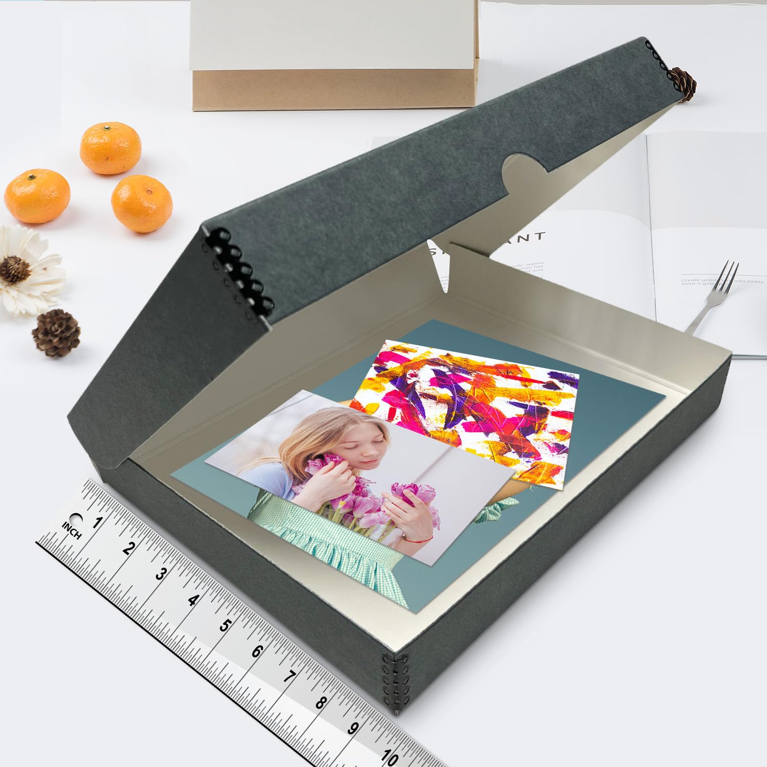 Lineco, 9X12 Gray Clamshell Archival Folio Storage Box, 1.75 Depth, Acid Free, With Metal Edge, Preserves Picture Longevity, Store Photos Documents