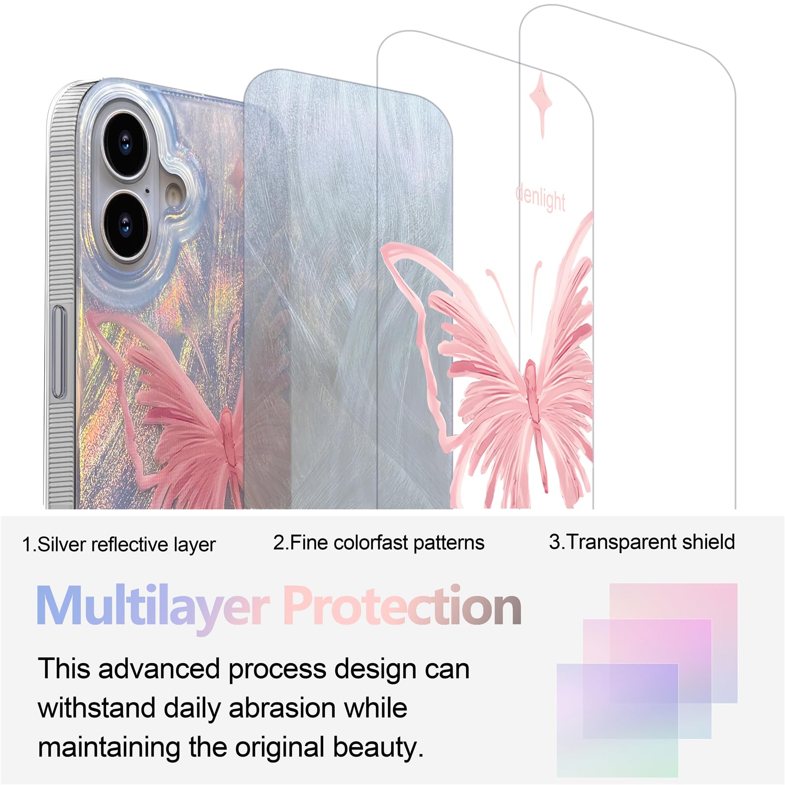 I Mgae In Ar Compact Case For Iphone 16 Plus Pale Pink Butterfly Design,Cute Trendy Soft Slim Tpu Shockproof Protective Phone Ca
