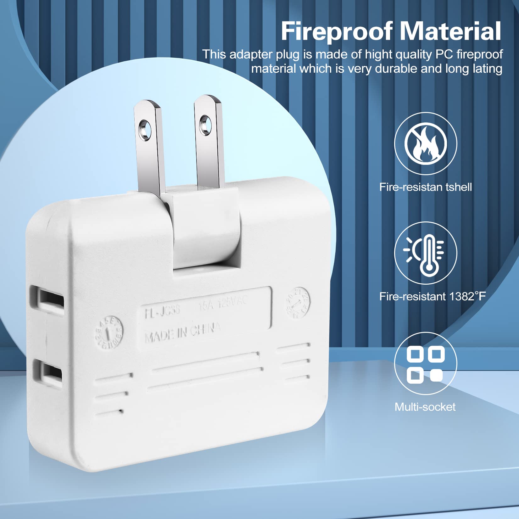 3 Way Flat Wall Plug Outlet Adapter   2 Prong Swivel Mini Indoor Wall Tap Plug,Portable Outlet Splitter,Rotating Mini Extension