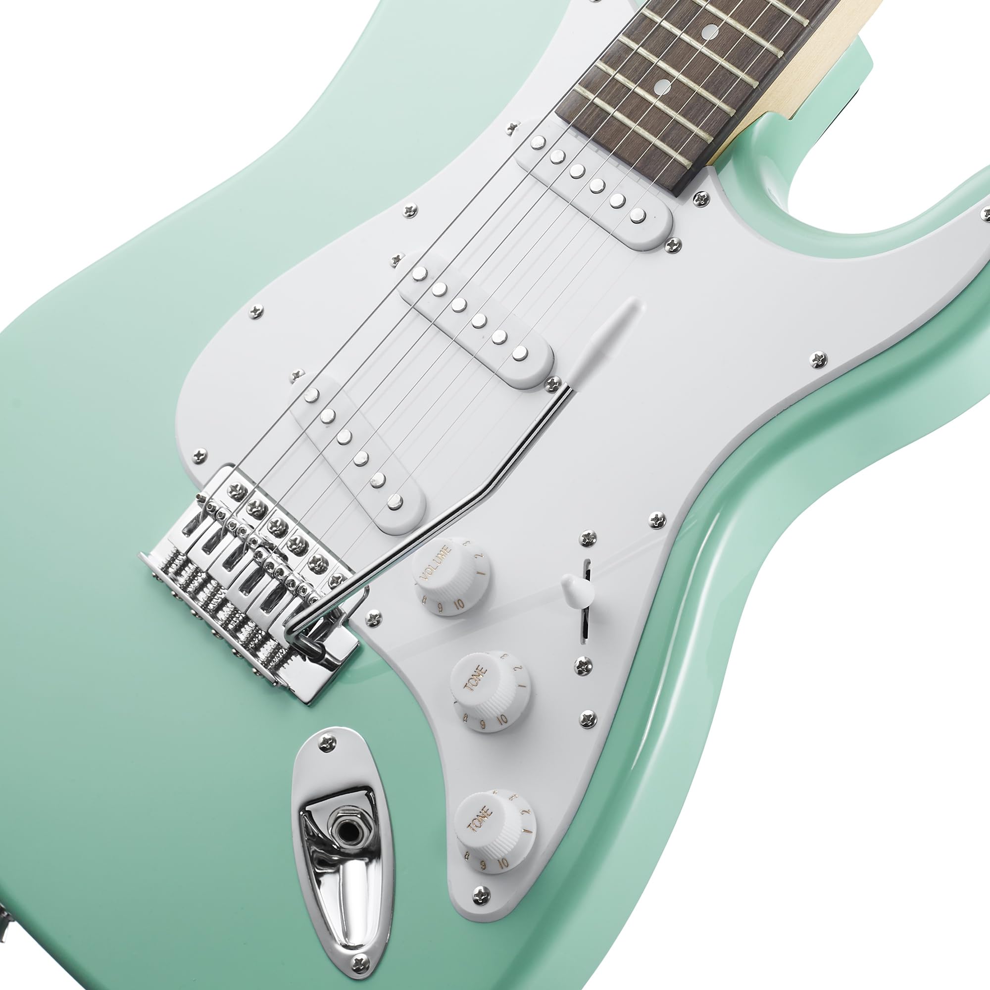 Ashthorpe 39 Inch Electric Guitar (Mint Green White), Full Size Guitar Kit With Padded Gig Bag, Tremolo Bar, Strap, Strings, Cab