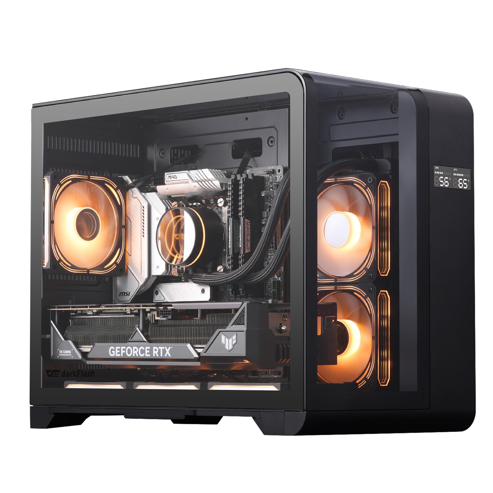 darkFlash MATX Gaming PC Case with Screen, Three Side Glass Micro-ATX Case, Curved Full View Dual, 3 PWM ARGB Fans Computer Case