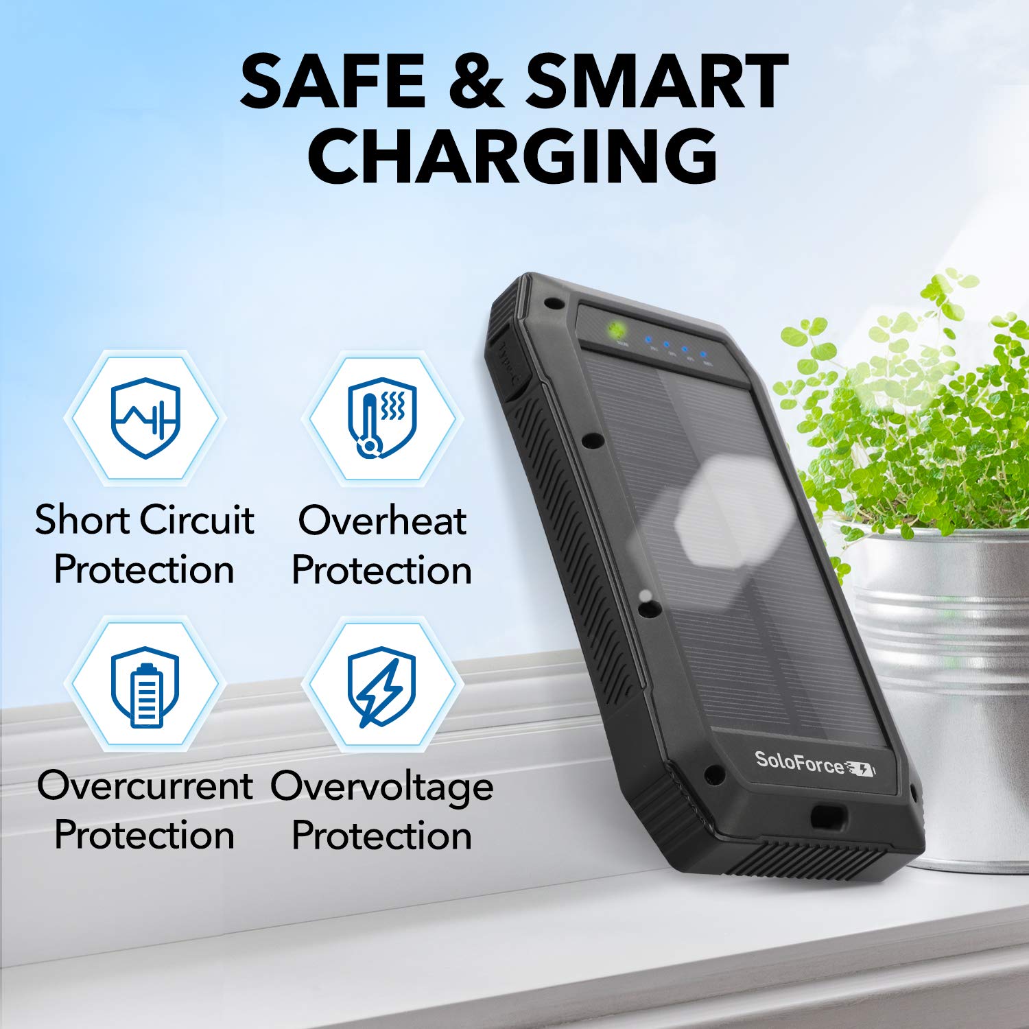 Soloforce Solar Power Bank   2000Mah Wireless Portable Charger For Iphone Android | Fast Charging Powerbank | Built In Qi Panel,