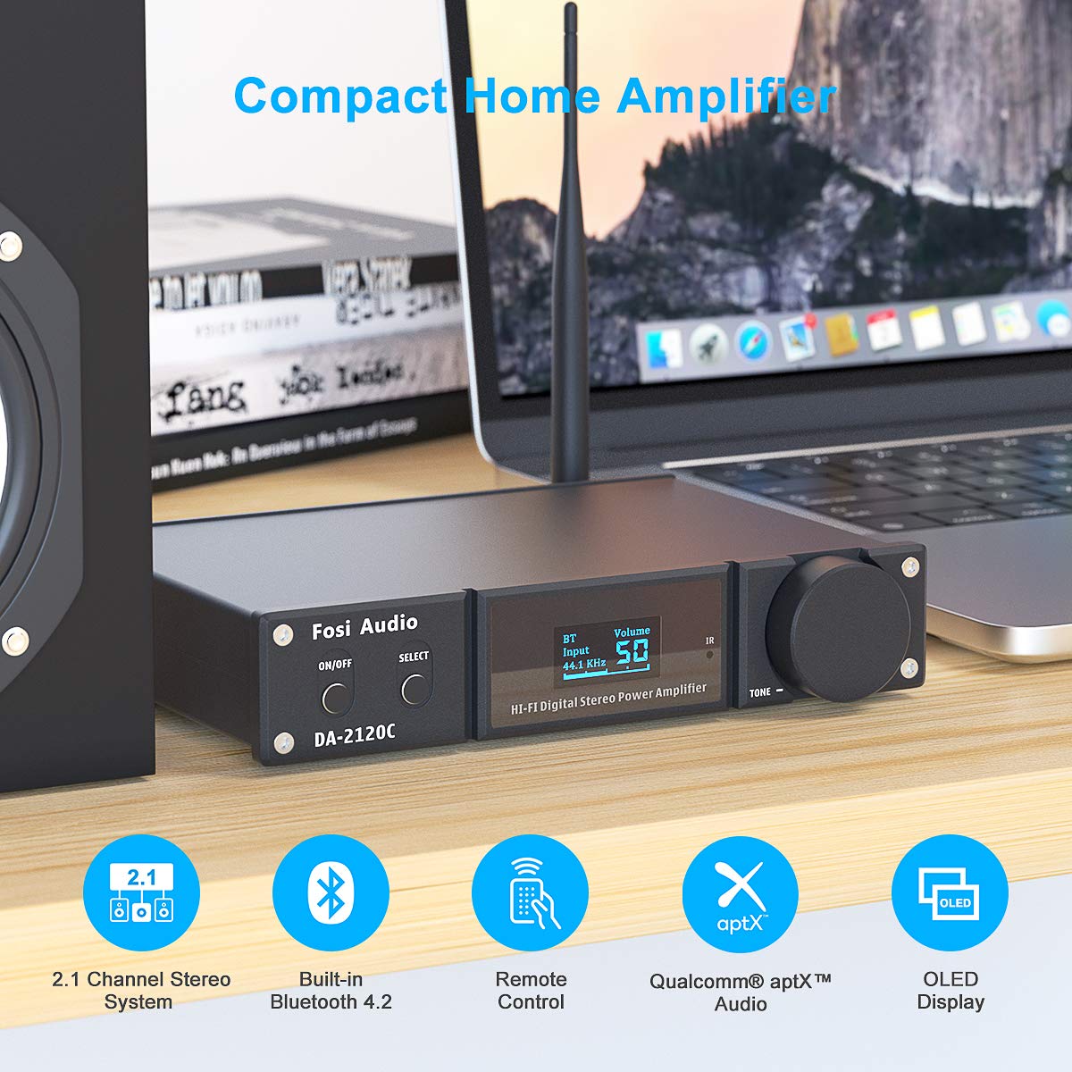 Fosi Audio Da2120C 240W Bluetooth 5.0 Stereo Audio Hi Fi Dac Amplifier Support Aptx 24Bit 192Khz 2.1 Channel Integrated Class D