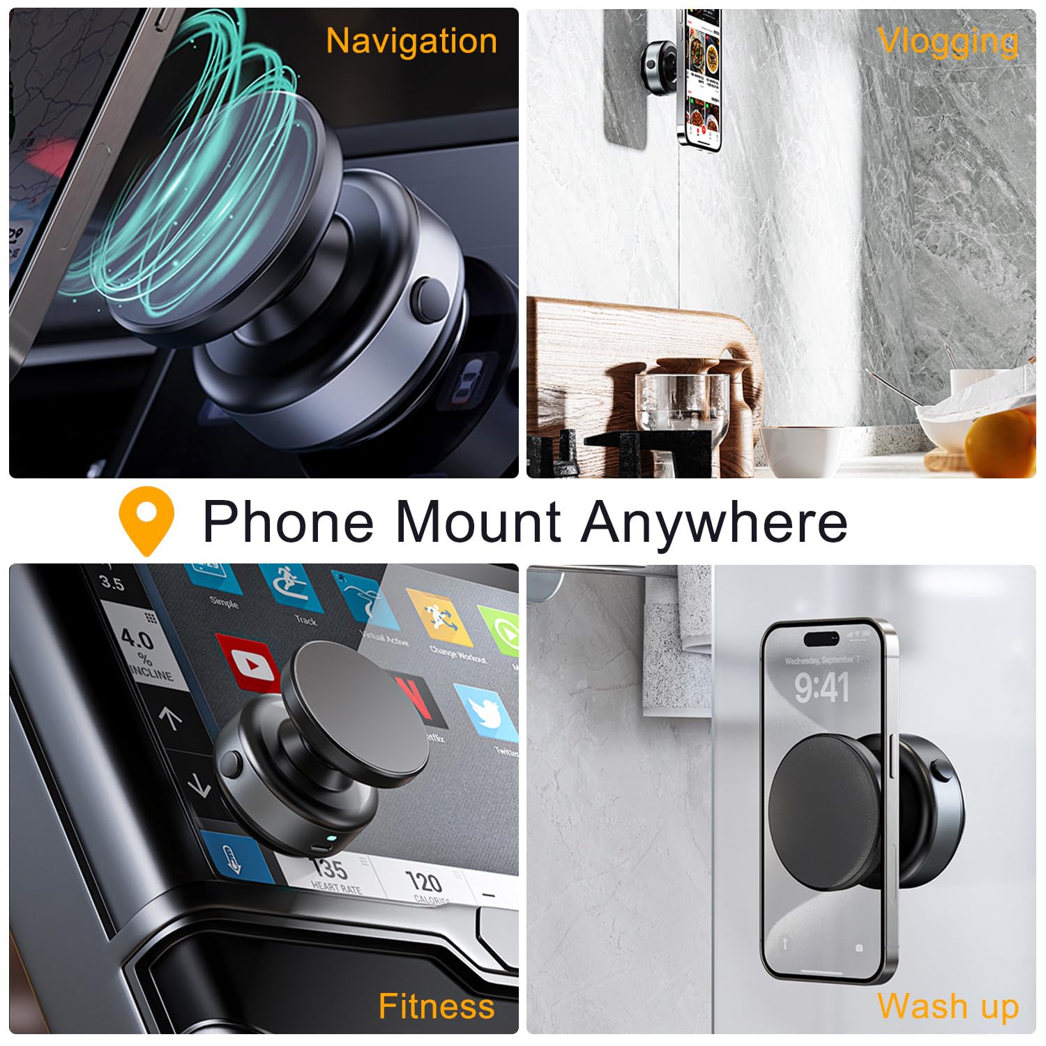 Jkoailiwi 360 Adjustable Vacuum Magnetic Phone Holder For Car, Hands-Free Electric Suction Cup Phone Mount For Car/Gym/Mirror/Sm