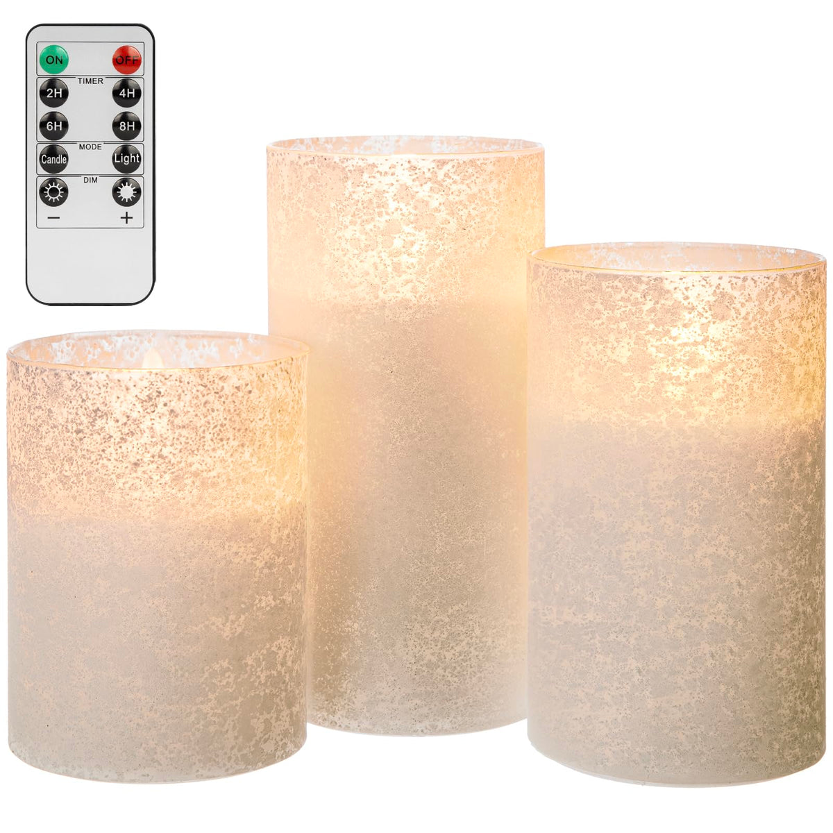 Hjandhj Flickering Flameless Candles With Remote, Battery Operated Candles With Timer, Sandblasted Glass Led Pillar Candles For