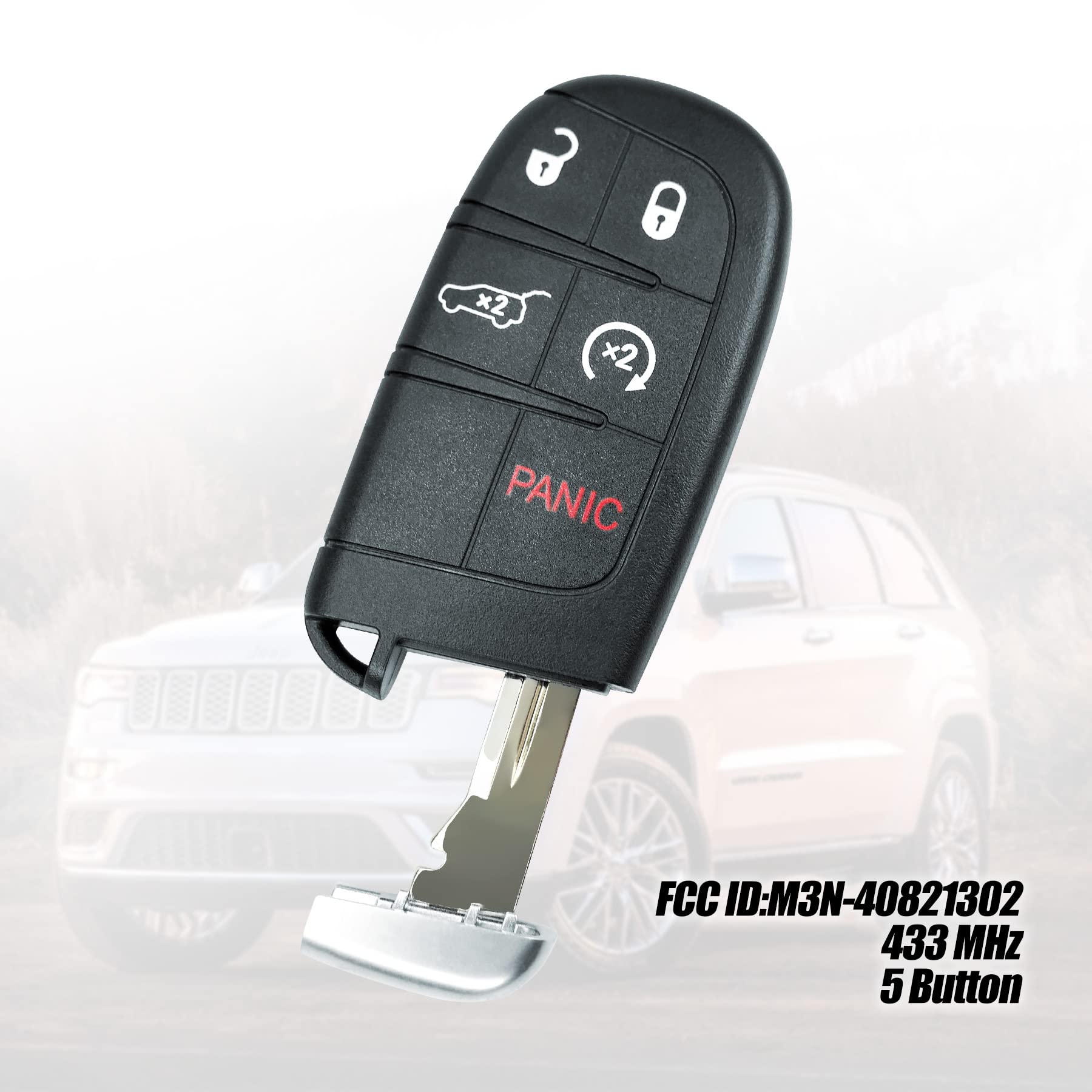 Key Fob Compatible With Jeep Grand Cherokee 2014 2015 2016 2017 2018 2019 2020 2021 5-Button Keyless Entry Remote Control Car Ke