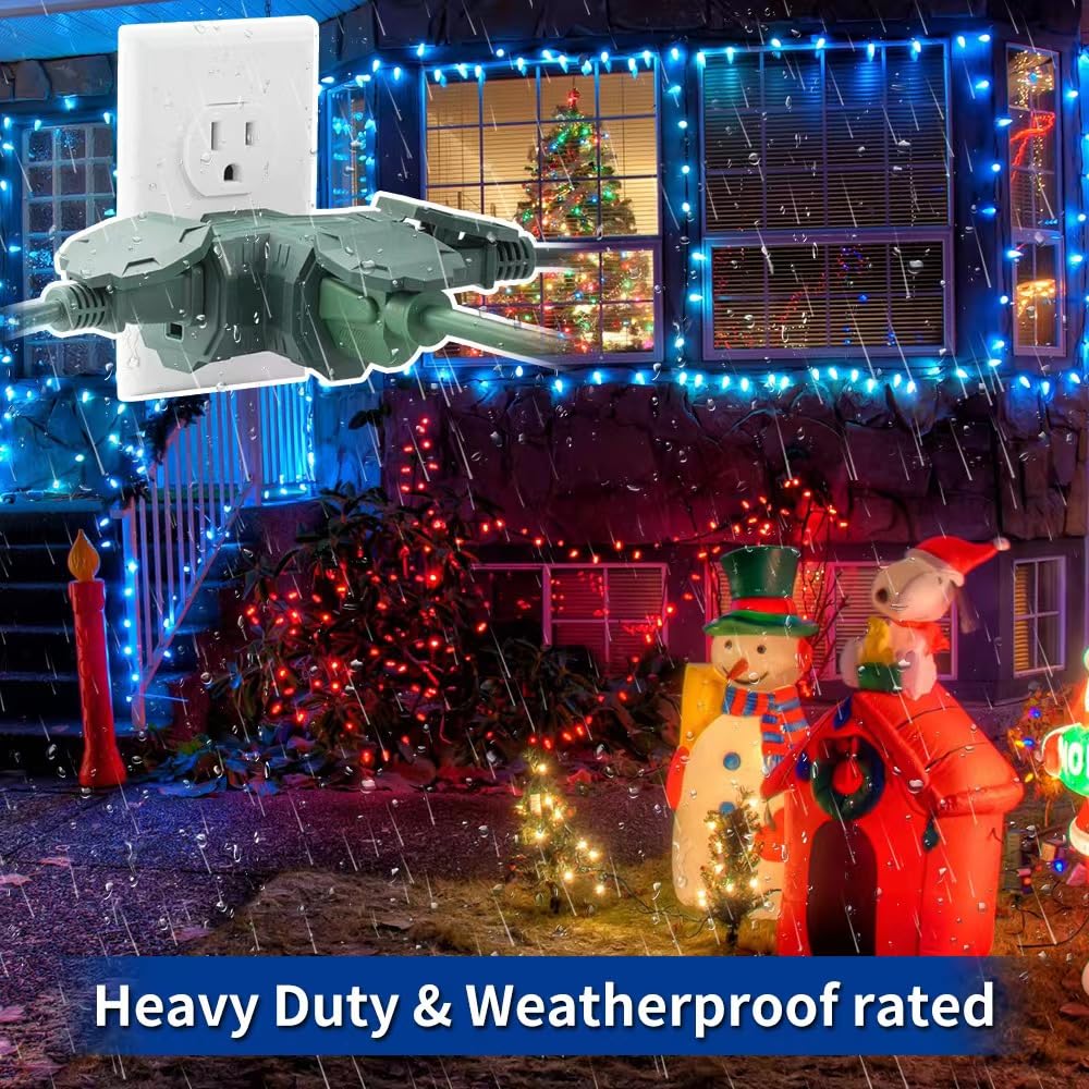 Outdoor Plug Outlet Splitter, 3 Way Outlets Power Extender With Safe Cover, Heavy Duty Waterproof Multi Plug Outlet For Holiday
