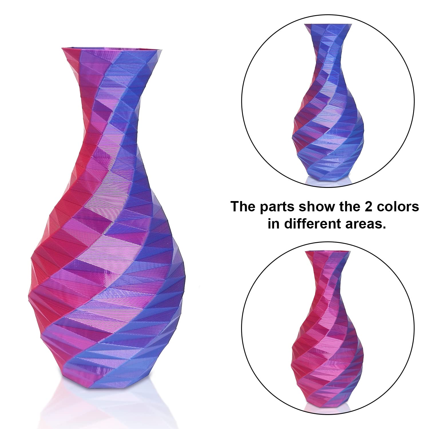 Yousu Silk Pla Filament 1.75Mm 3D Printer Filament Dual Color Coextrusion Filament Silk Rose Red Blue Color Change Pla, Compatib