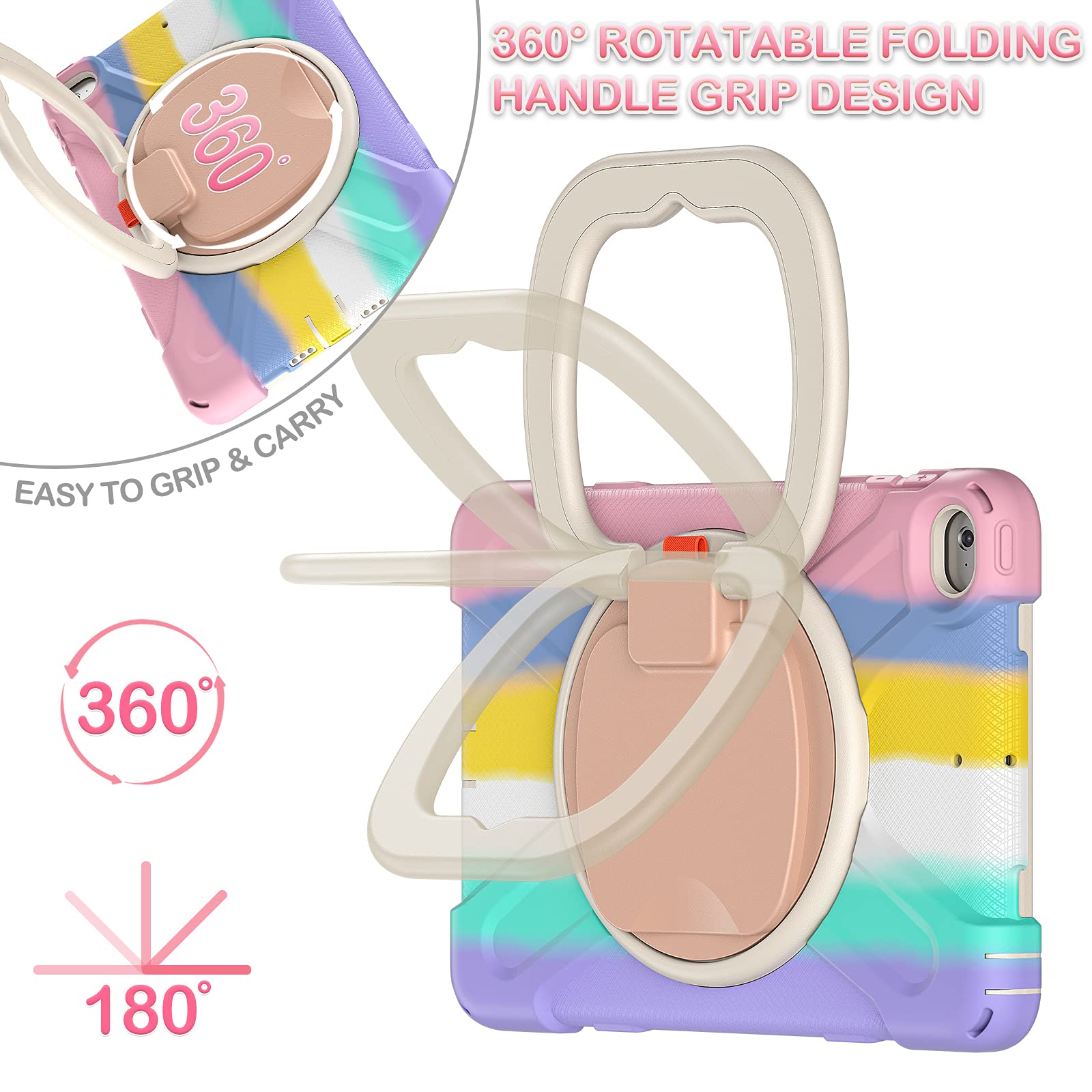 Batyue Ipad Mini 5 Case   Ipad Mini 4 Case; Heavy Shockproof Drop Case With Pencil Holder/ 360 Swivel Stand/Shoulder Strap; Cove