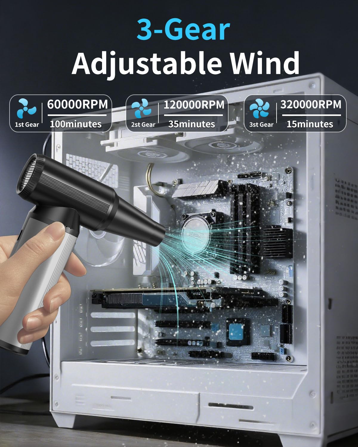 Bobye Electric Compressed Air Duster & Keyboard Cleaner, 2-In-1 Blower & Vacuum With 180W Brushless Motor, 6000Mah Battery, 3-Ge