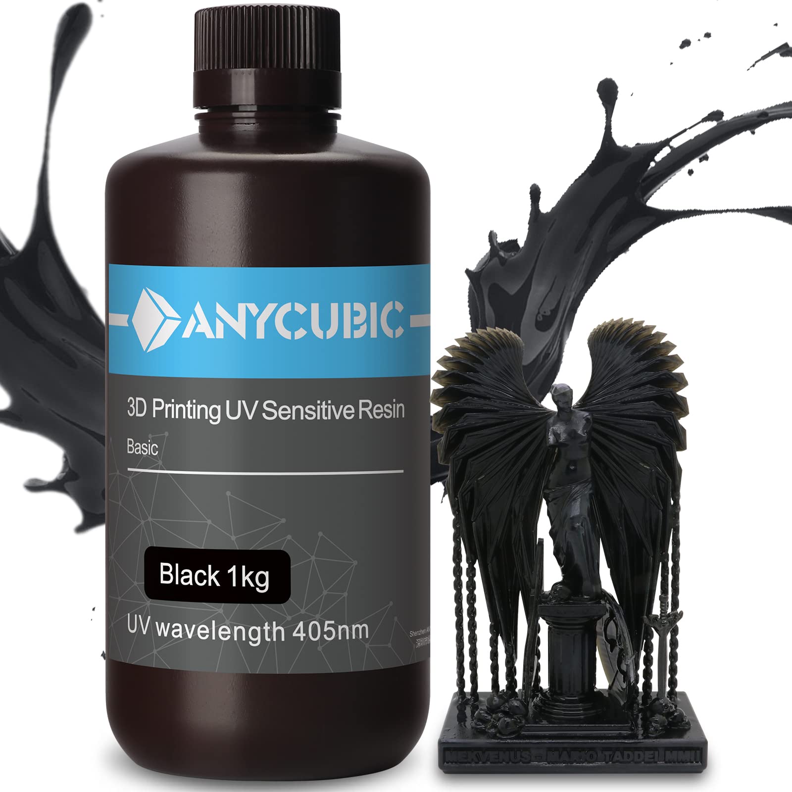 Anycubic 3D Printer Resin, 405Nm Sla Uv Curing Resin, High Precision & Rapid Photopolymer For Lcd/Dlp/Sla 3D Printing (Black, 1K