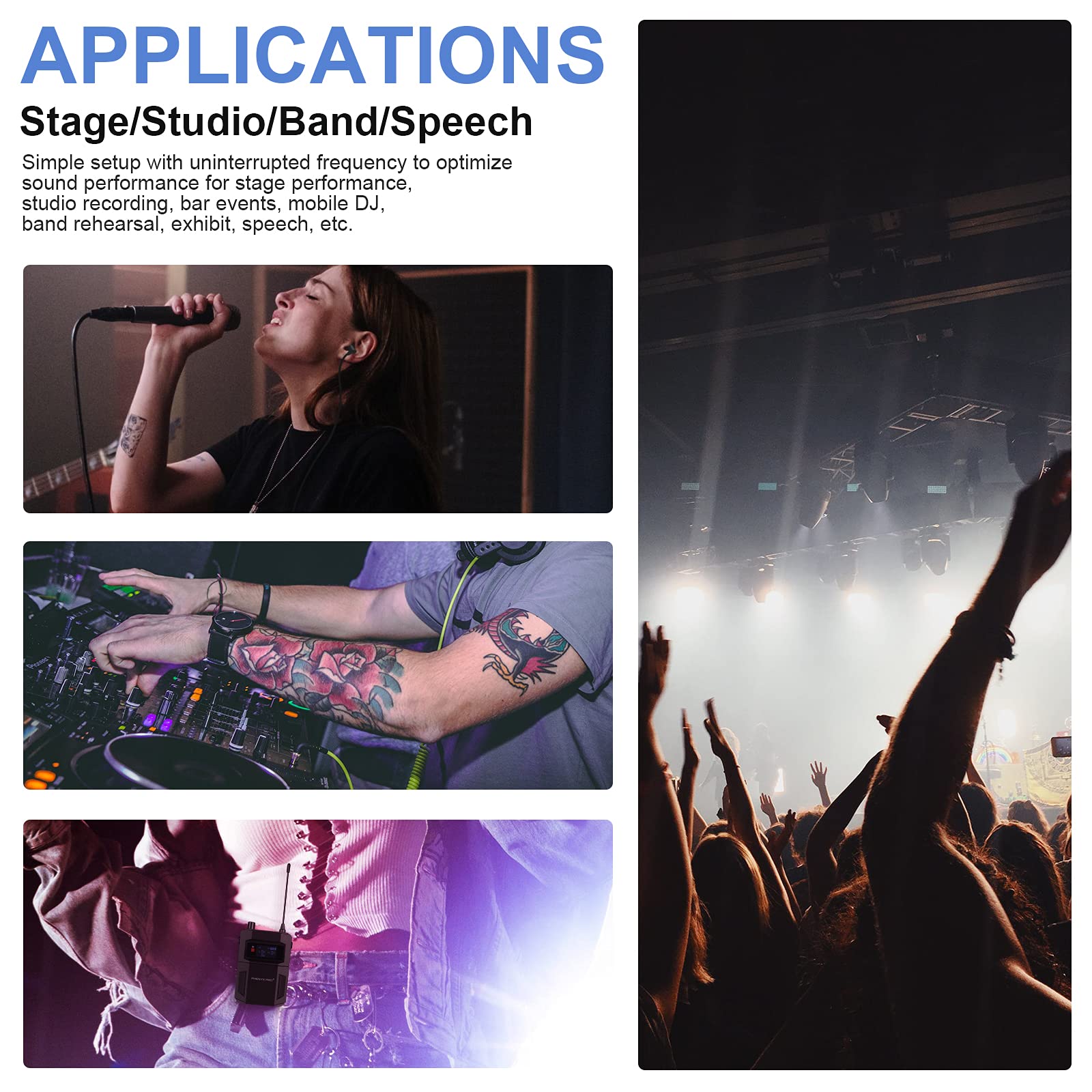 Phenyx Pro Uhf Mono Wireless In Ear Monitor System, Metal Wireless Iem System, Bodypack Receiver, 50 Adjustable Frequencies, Sep