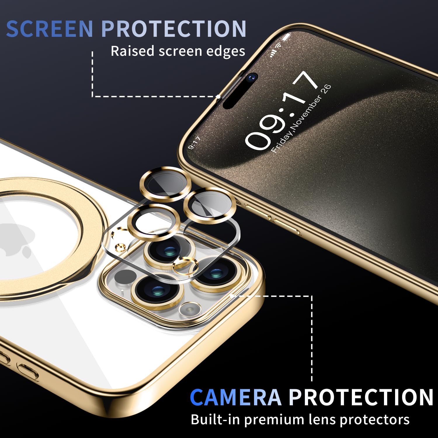 Magnetic For Iphone 15 Pro Max Case With Invisible Stand[Compatible With Magsafe][Full Camera Lens Protector][Military Drop Prot