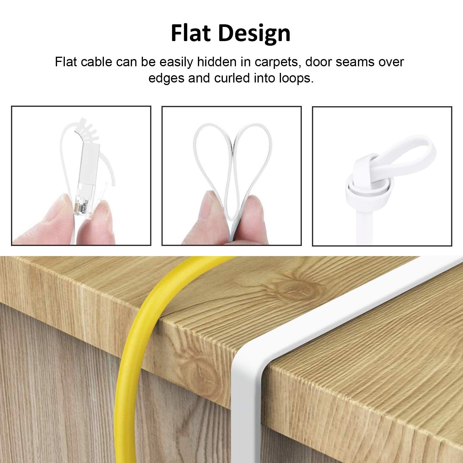 Yauhody Cat 6 Ethernet Cable 10Ft 6 Pack White, High Speed Solid Flat Cat6 Gigabit Internet Network Lan Patch Cords, Bare Copper Snagless Rj45 Connector For Modem, Router, Computer (10Ft 6Pack, White)