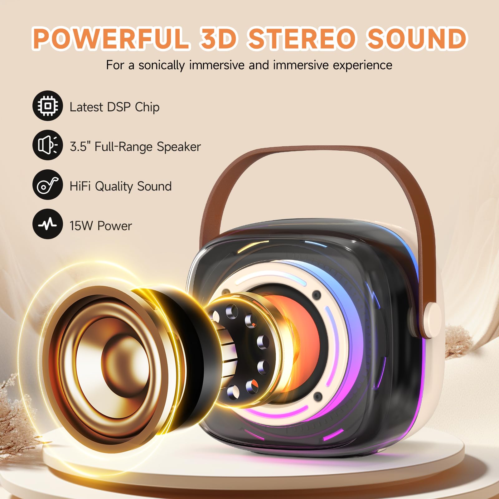 Karaoke Machine With 2 Wireless Mircophones For Adults Kids, Portable Bluetooth Karaoke Speaker With 3.5'' Full Range Speaker An