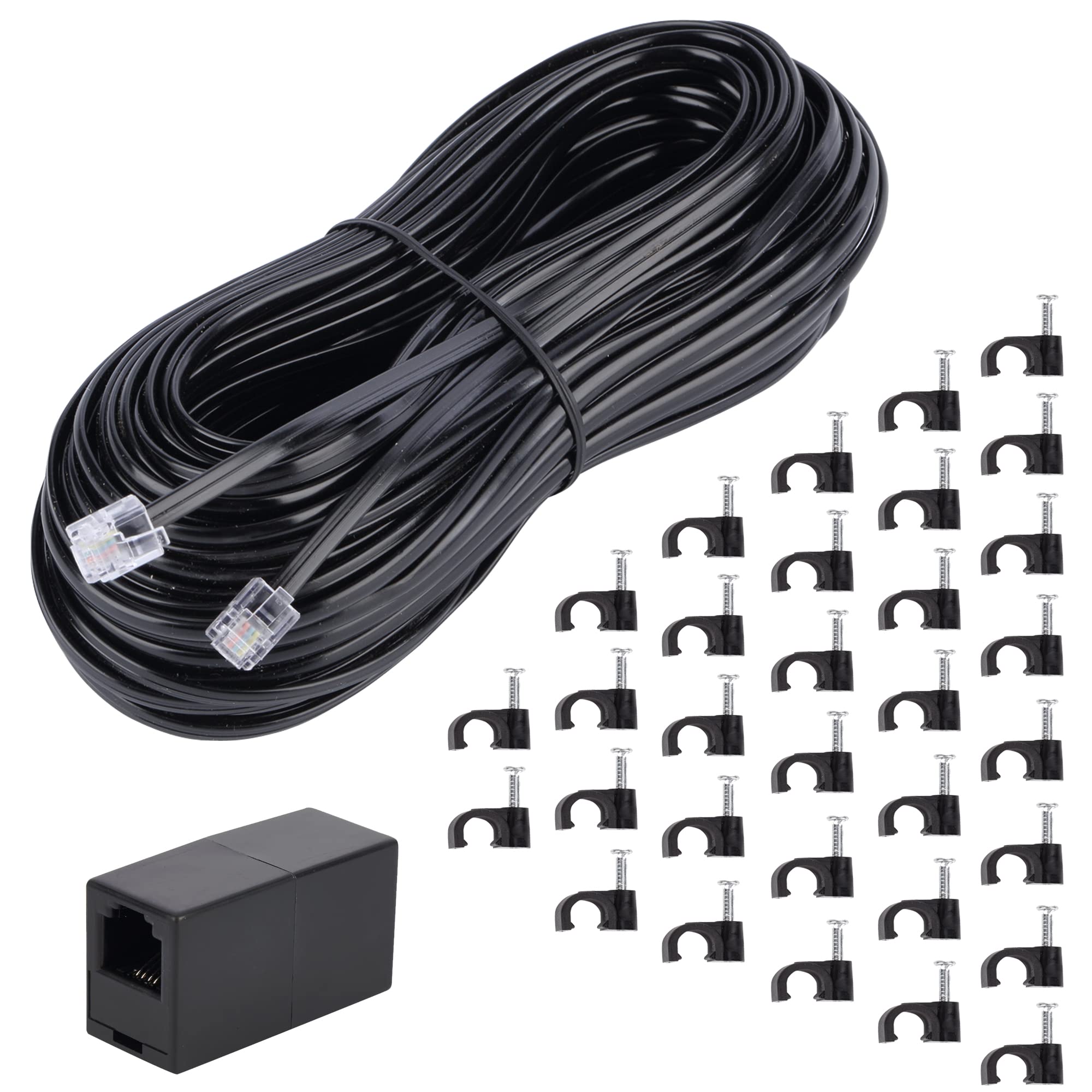 Ubramac Telephone Extension Cord Phone Cable Line Wire, With Standard Rj11 Plug (100Ft Black)