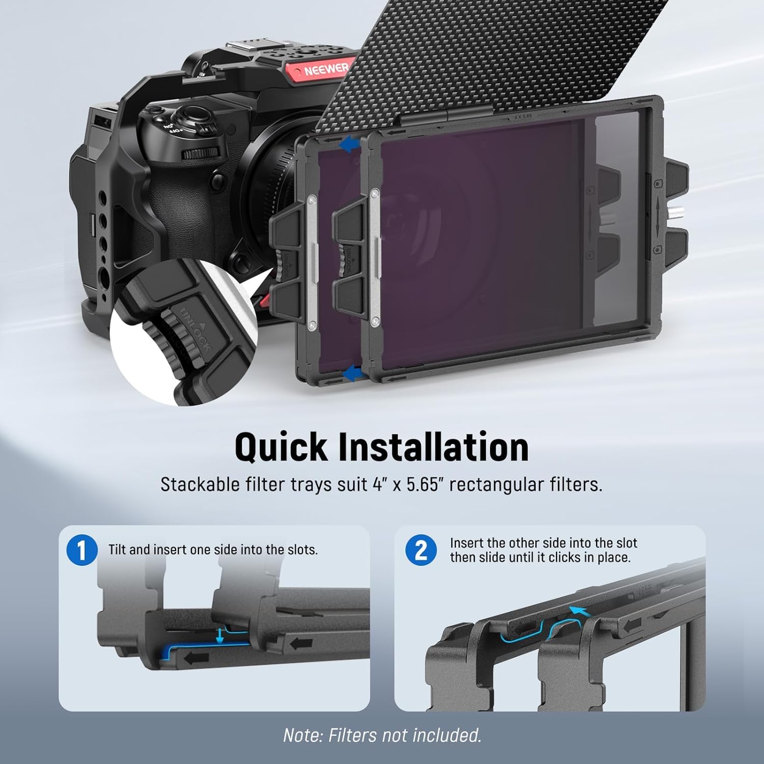 Neewer Mini Matte Box With Two 4X5.65 Filter Trays, 4 Circular Lens Adapters, Carbon Fiber Top Flag, Compatible With Smallrig Ac