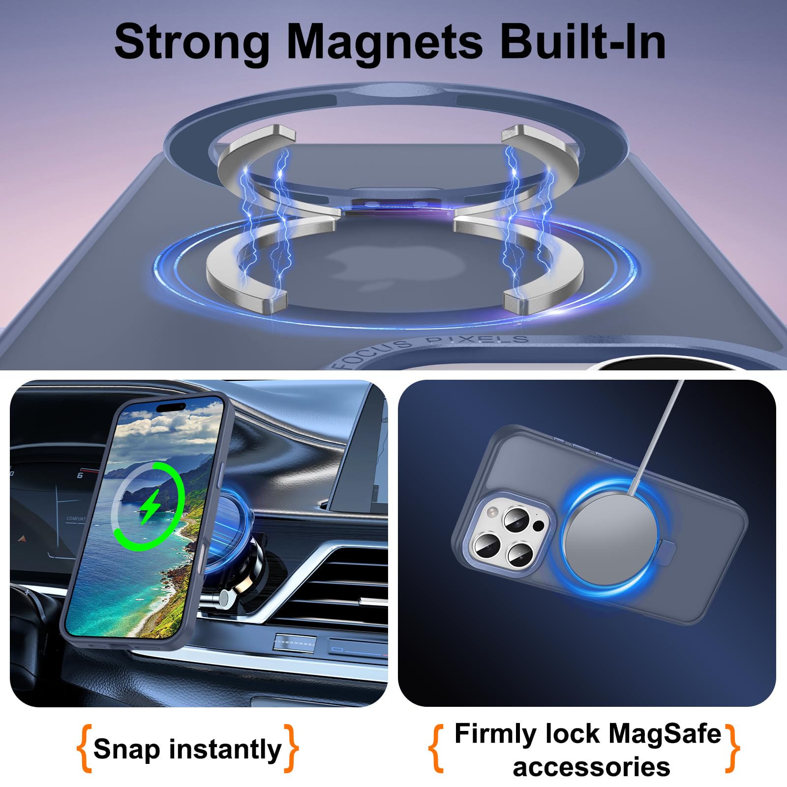 Lufanbis Magnetic For Iphone 16 Pro Max Case With Ring Stand, [10 Ft Drop Protection] [Velvety Touch] Slim Translucent Matte Bac