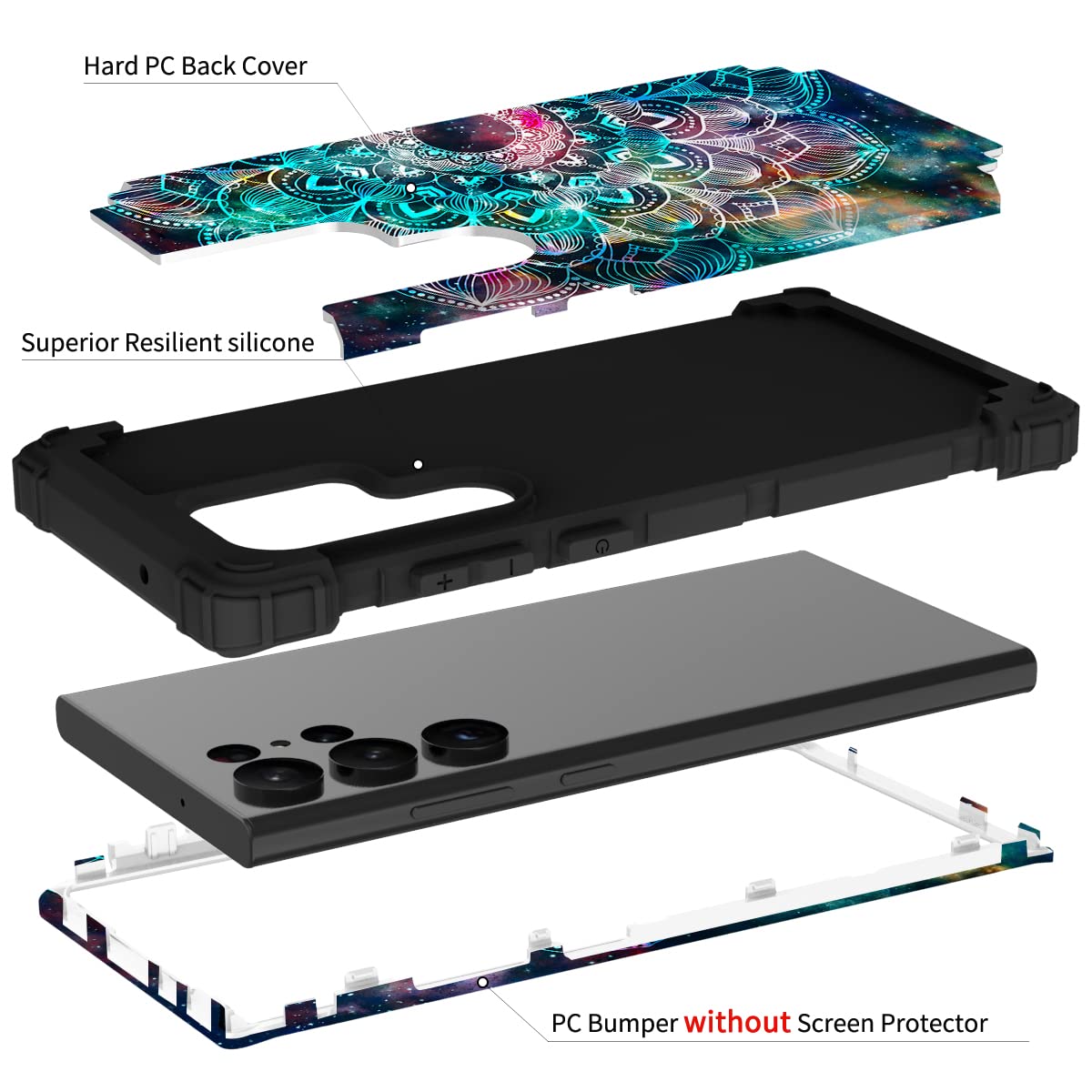 Hocase For Galaxy S23 Ultra Case, Shockproof Heavy Duty Hard Plastic+Soft Silicone Rubber Bumper Hybrid Dual Layer Protective Ca