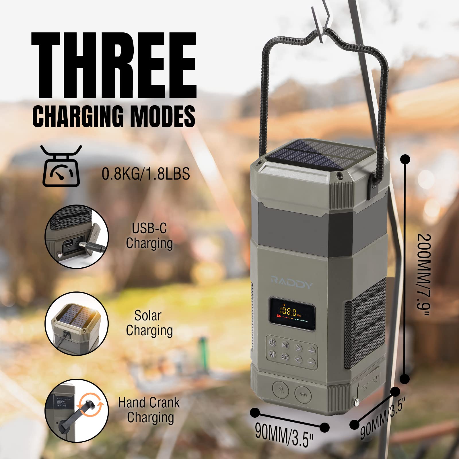 [10000Mah Waterproof] Raddy Sl10 Emergency Radio, Hand Crank Solar Camping Lantern, Ipx6 Wireless Bt Speaker, Am Fm Noaa, Flashl