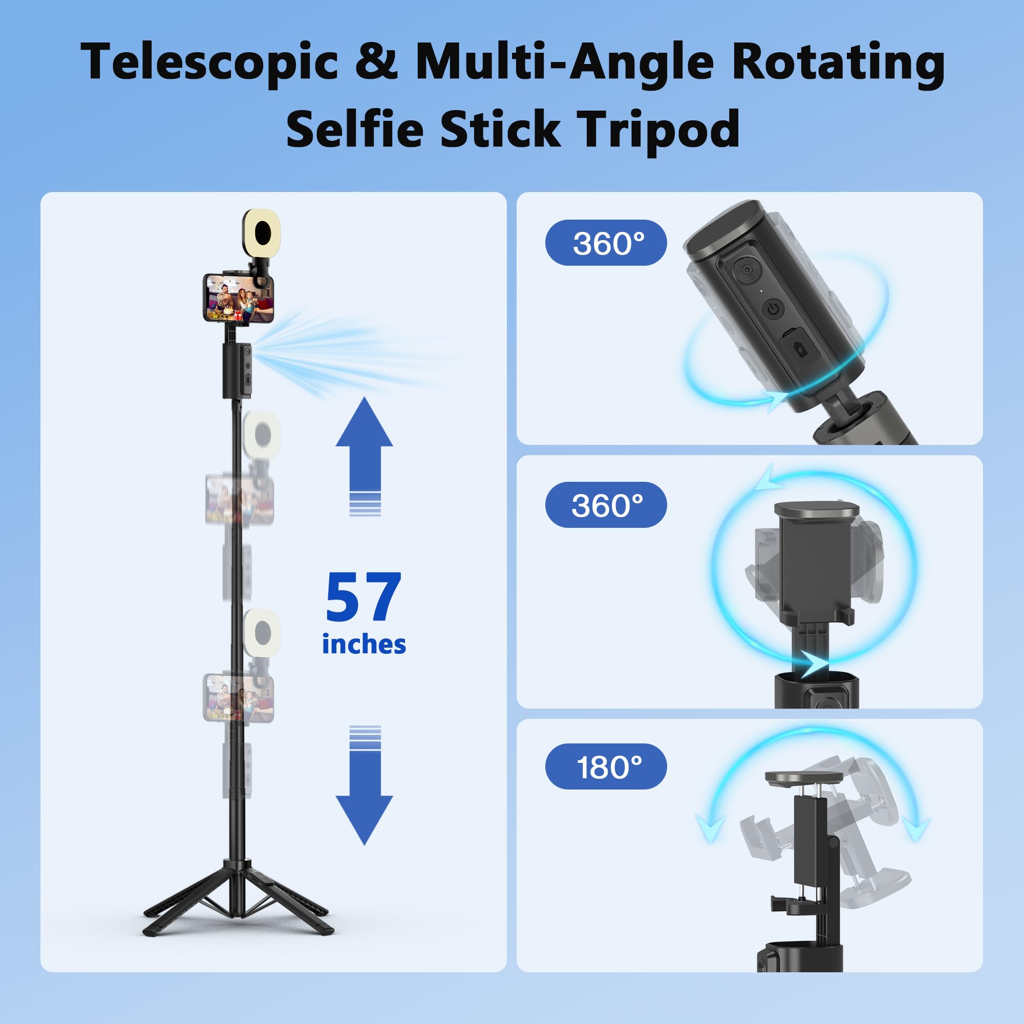 2025 Upgraded 57    Auto Face Tracking Tripod 360 Rotation Facial Recognition Tripod For Iphone With Light Ai Face Following Tri